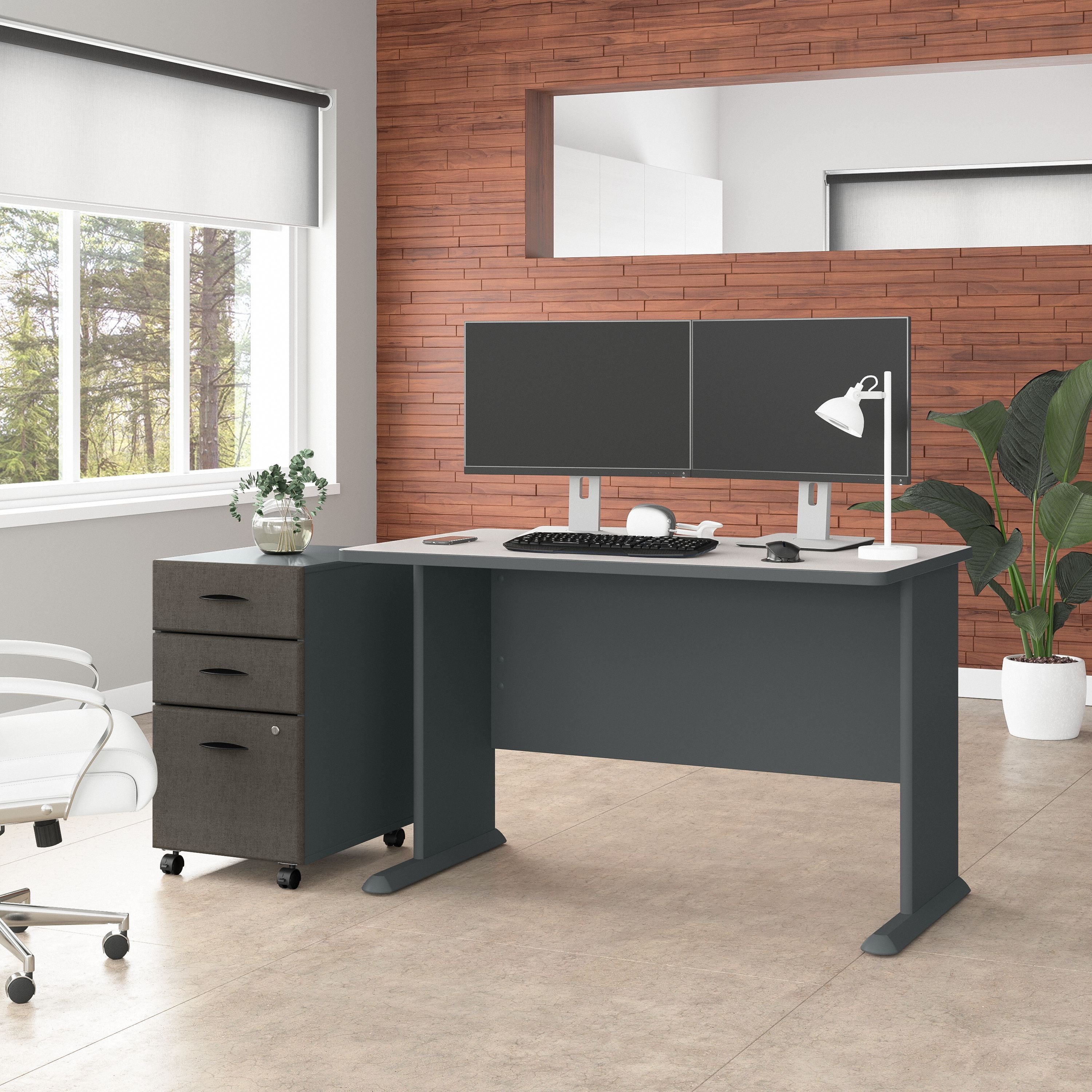 Bush Business Furniture Series A 48W Desk with Mobile File Cabinet in Slate and White Spectrum - 47.52" Width x 26.81" Depth x 29.66" Height