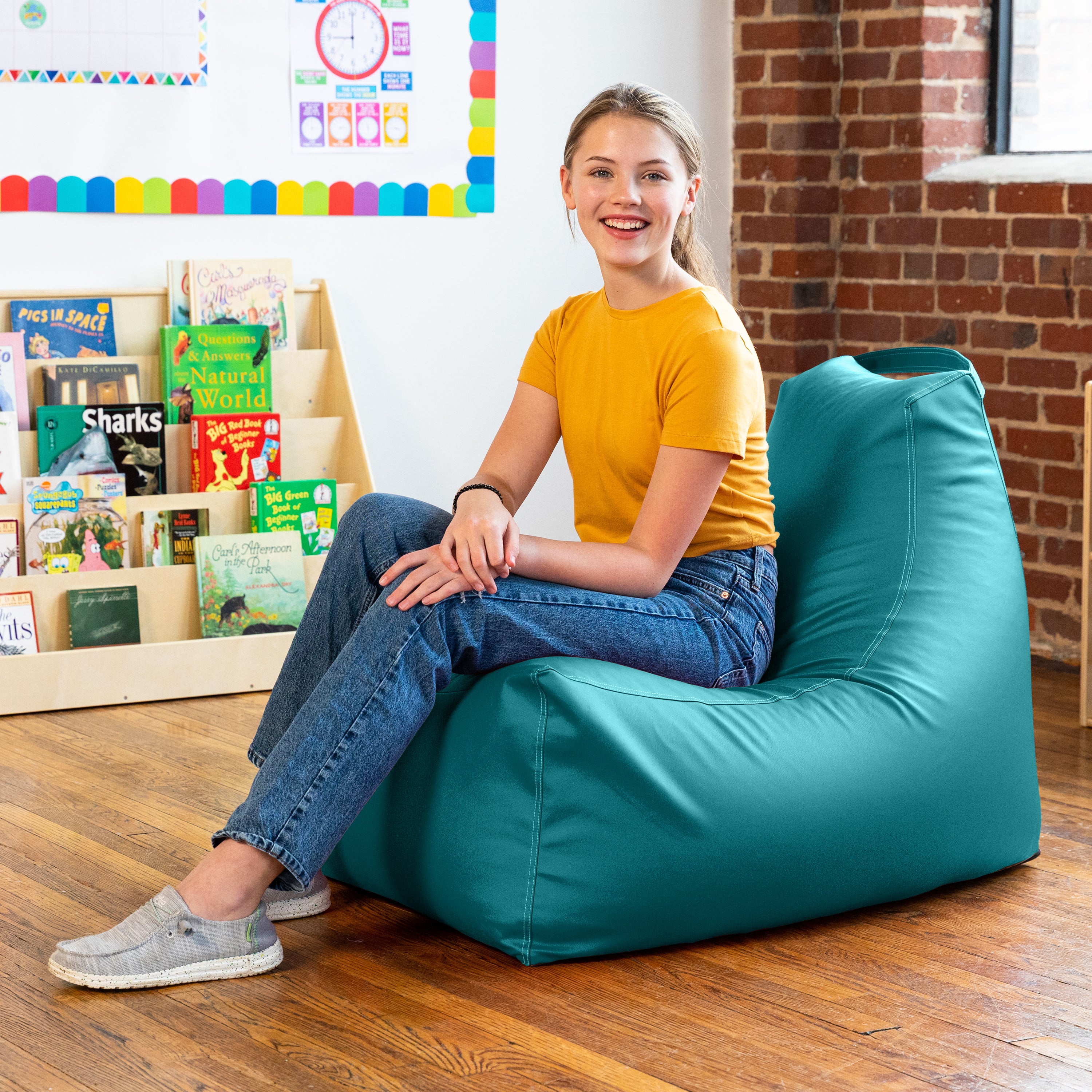 Jaxx Pezzi Premium Vinyl Classroom Bean Bag Chair, Turquoise