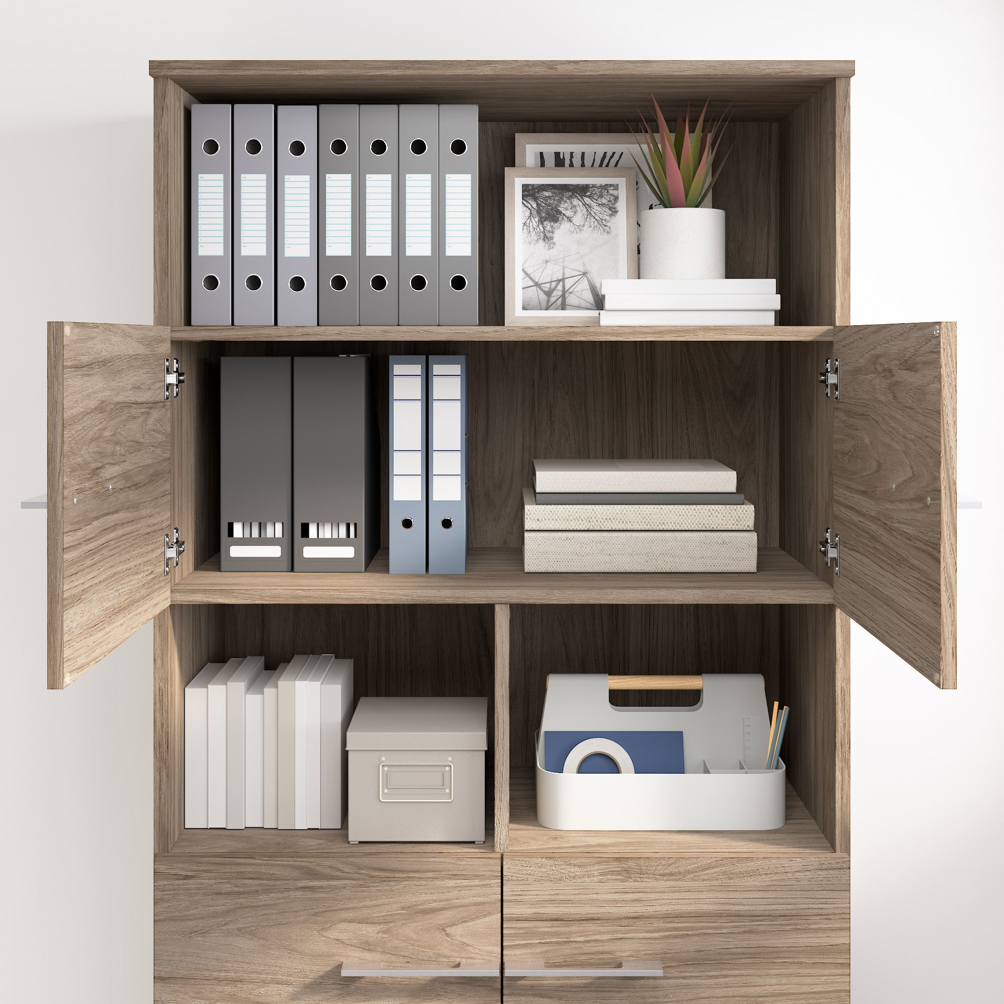 Bush Business Furniture Office 500 5 Shelf Bookcase with Doors in Modern Hickory - 35.67" Width x 15.35" Depth x 70.08" Height