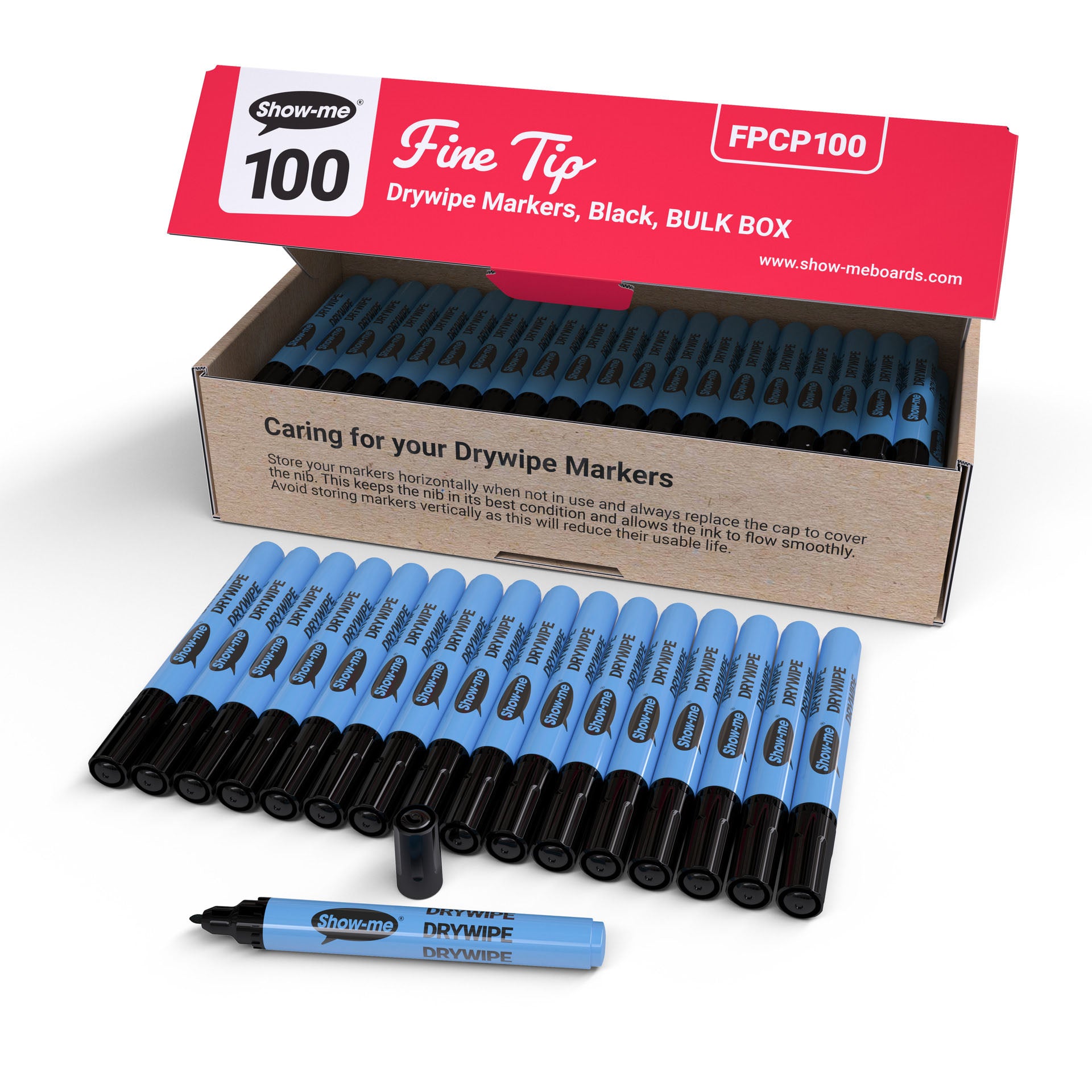 Fine Tip Slim Barrel Dry Erase Markers, Black, Classbox of 100