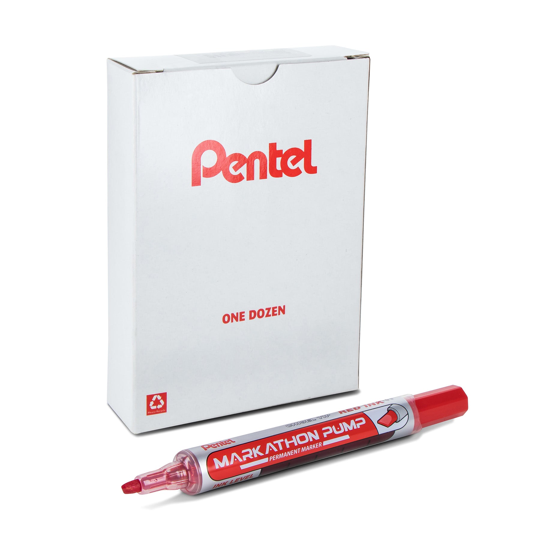 Markathon Pump Permanent Marker, Chisel Tip, Red Ink, 1 Dozen
