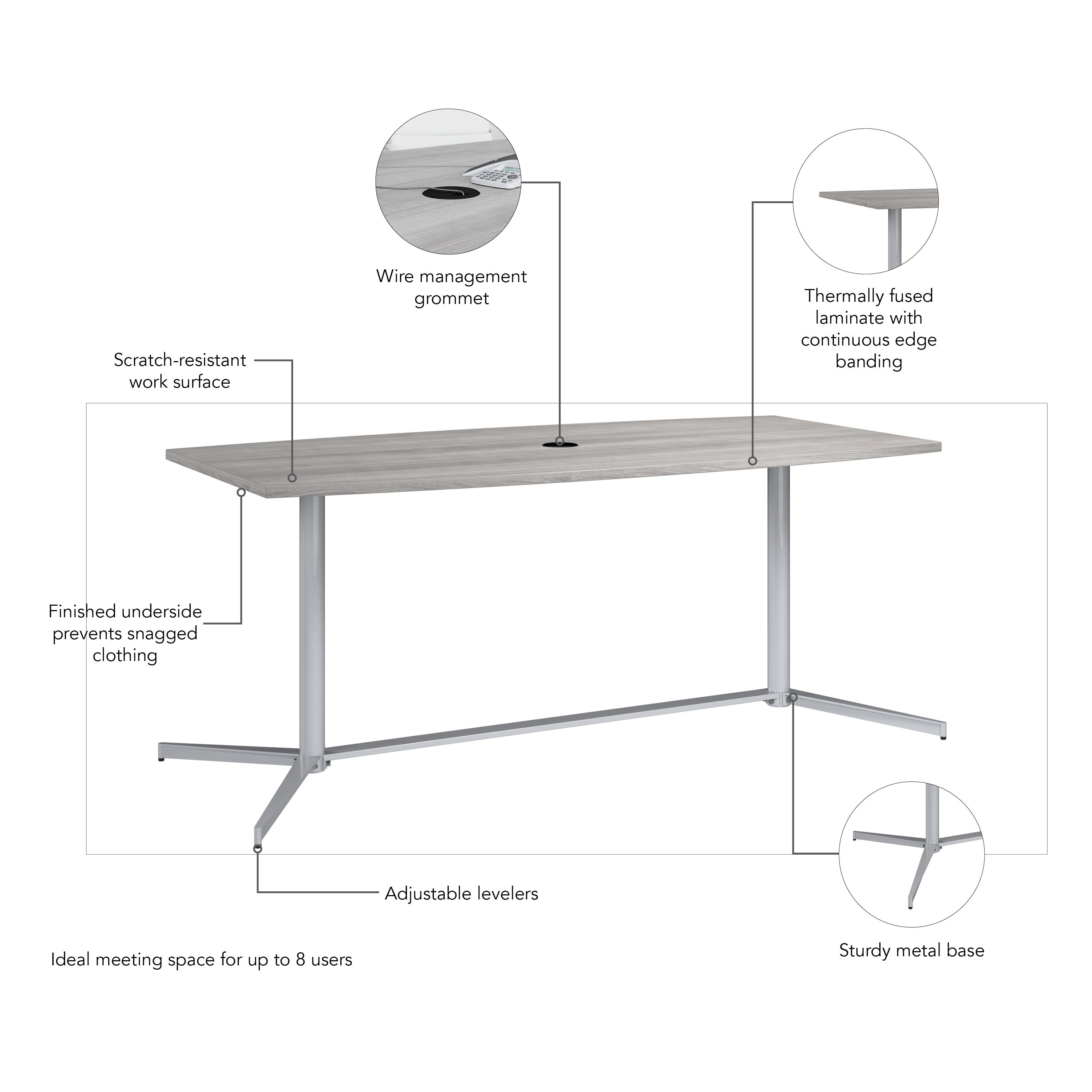 Bush Business Furniture 72-inch Office Conference Table with Metal Base in Platinum Gray - 73.25" Width x 35.98" Depth x 30.28" Height