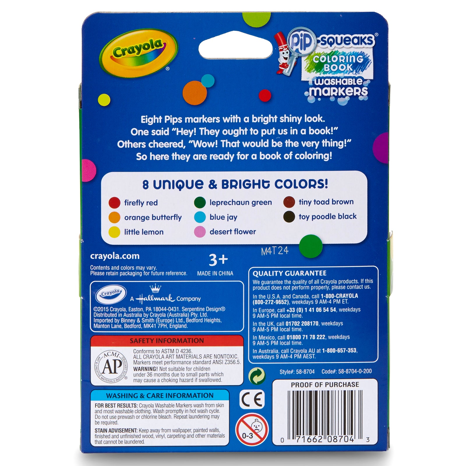 Pip Squeaks Washable Coloring Book Markers, Pack of 8