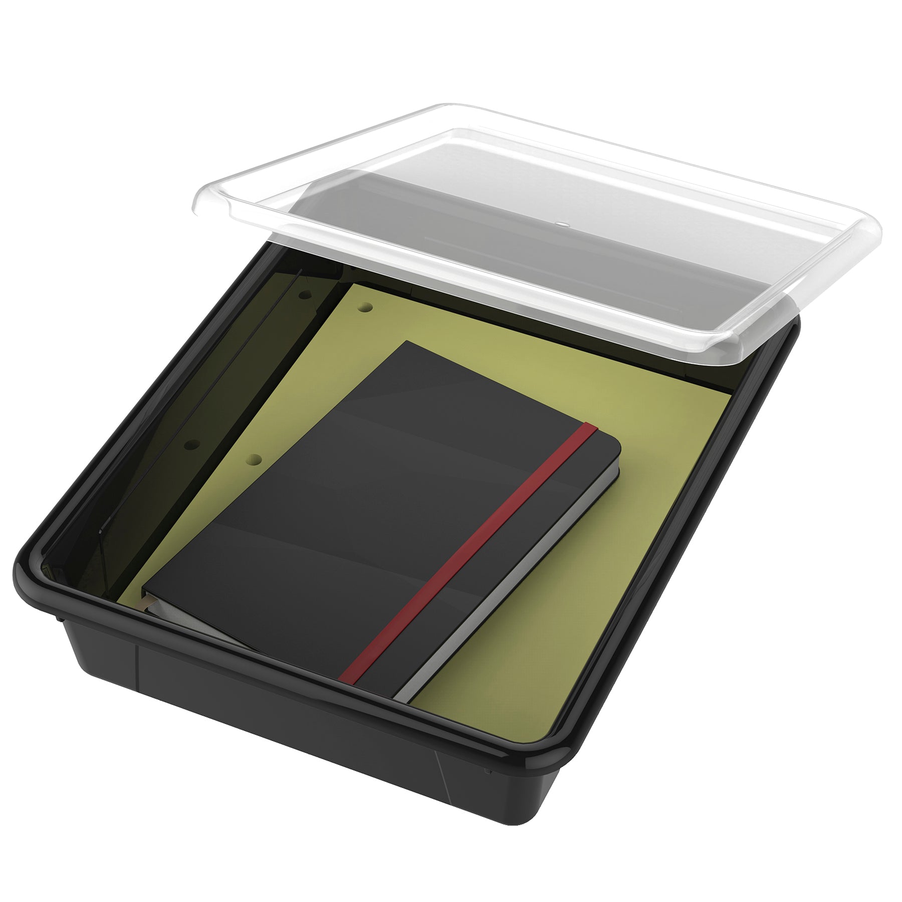 Flat Storage Tray with Lid, Black