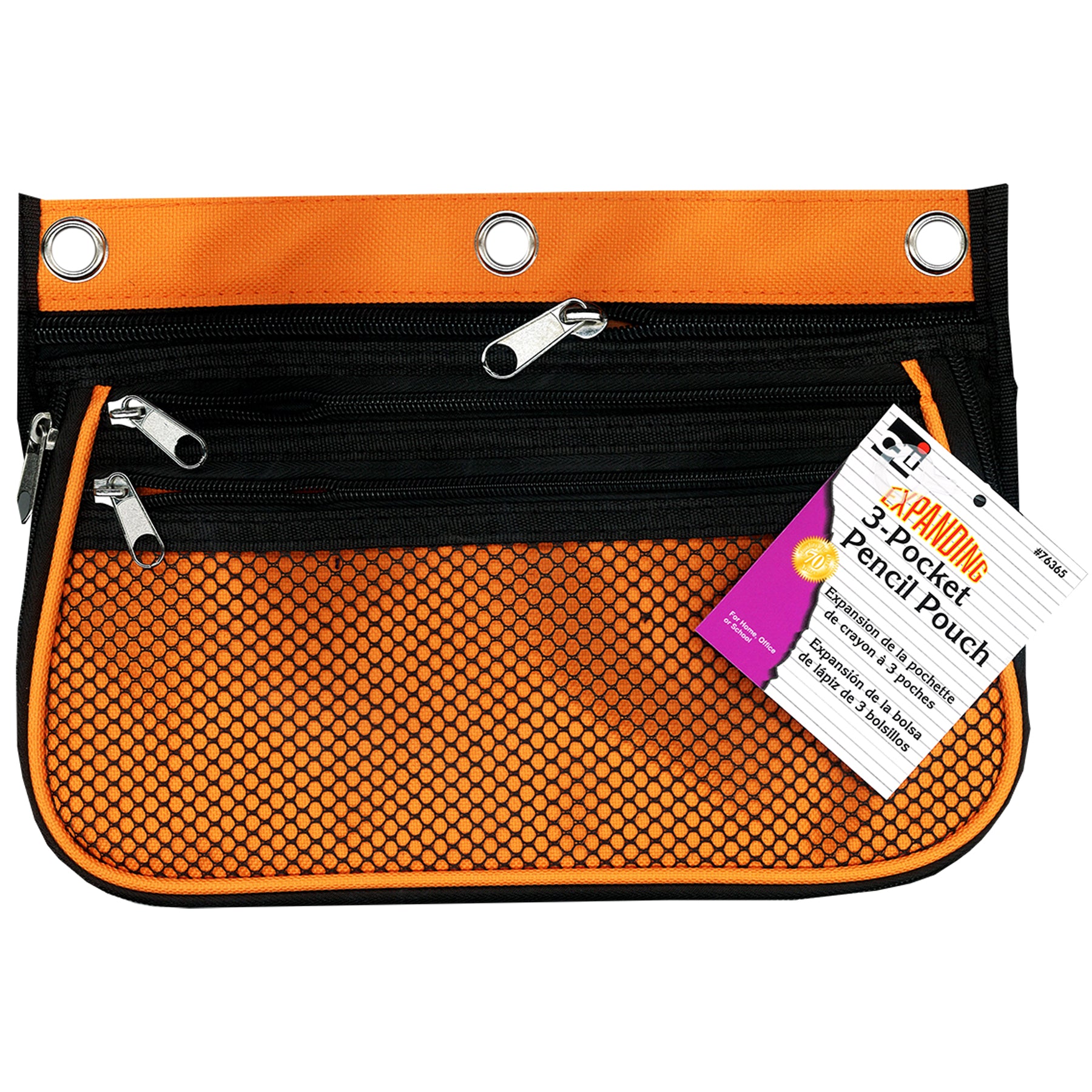 3 Pocket Pencil Pouch, Expanding to 2.25", 10.25"W x 7.25"H x 2.5"D - Assorted Colors, Pack of 3
