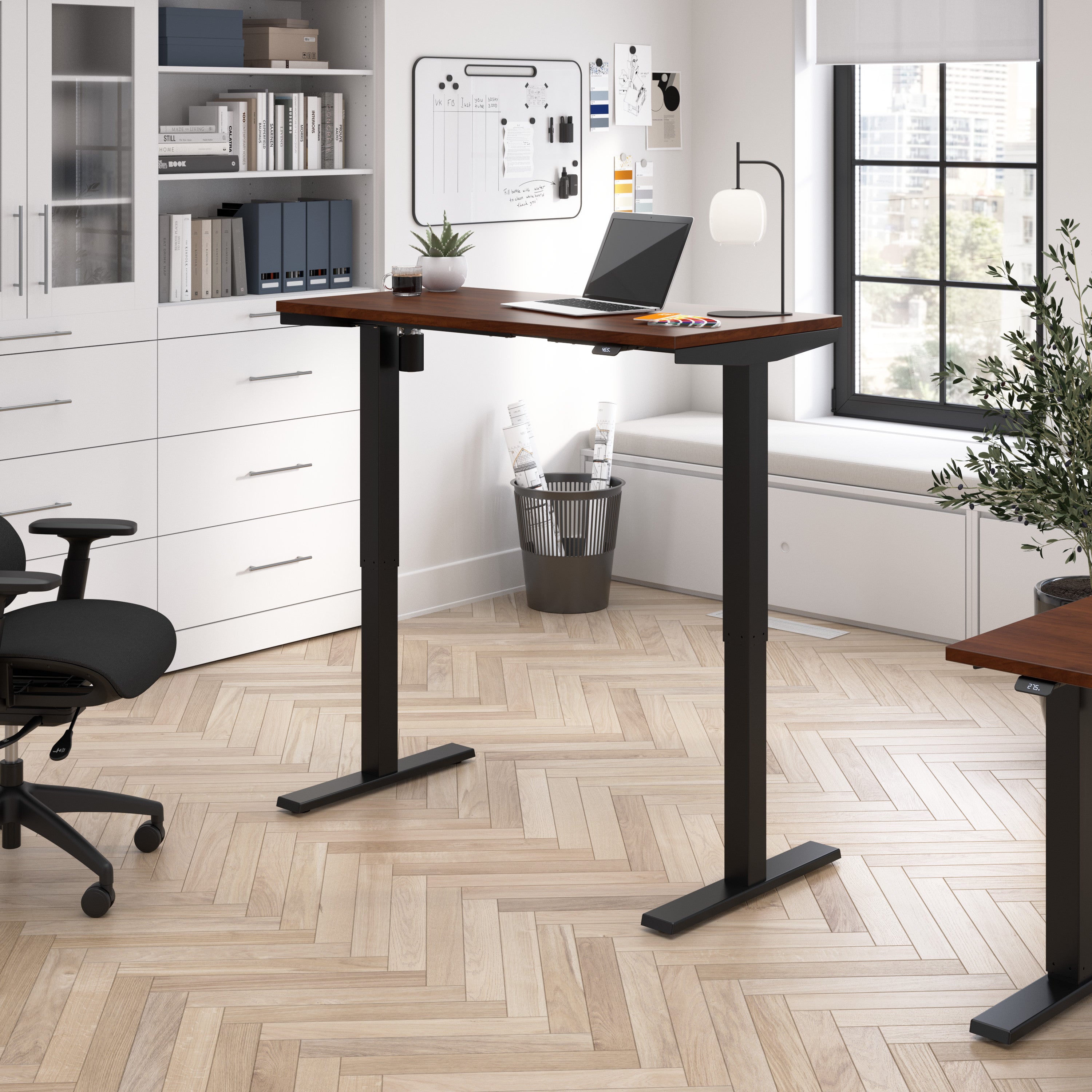 Bush Business Furniture Move 40 Series 48W x 24D Electric Height Adjustable Standing Desk in Hansen Cherry with Black Base - 47.6" Width x 23.35" Depth x 28.17" Height