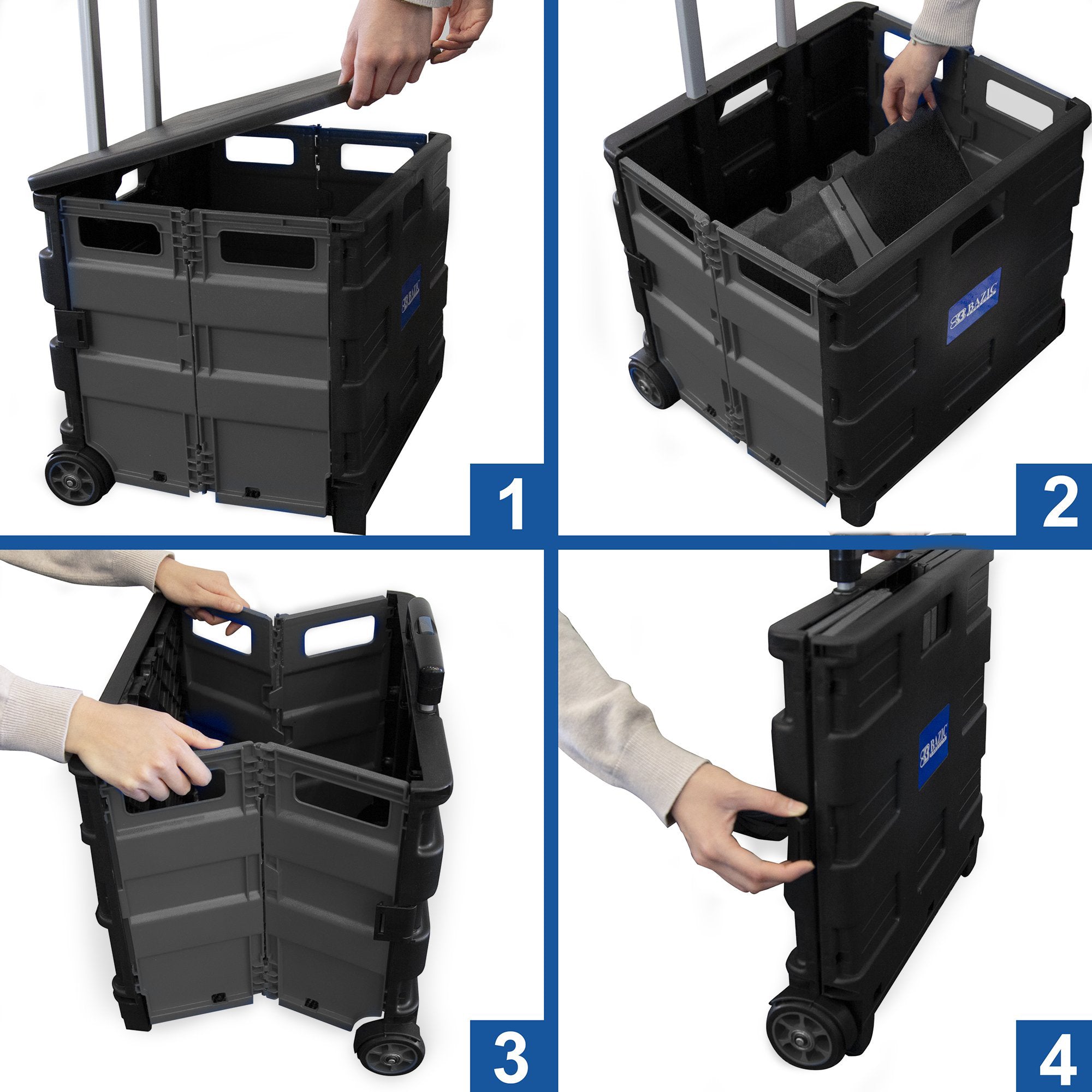 Folding Cart on Wheels w/Lid Cover, 16" x 18" x 15", Black/Gray