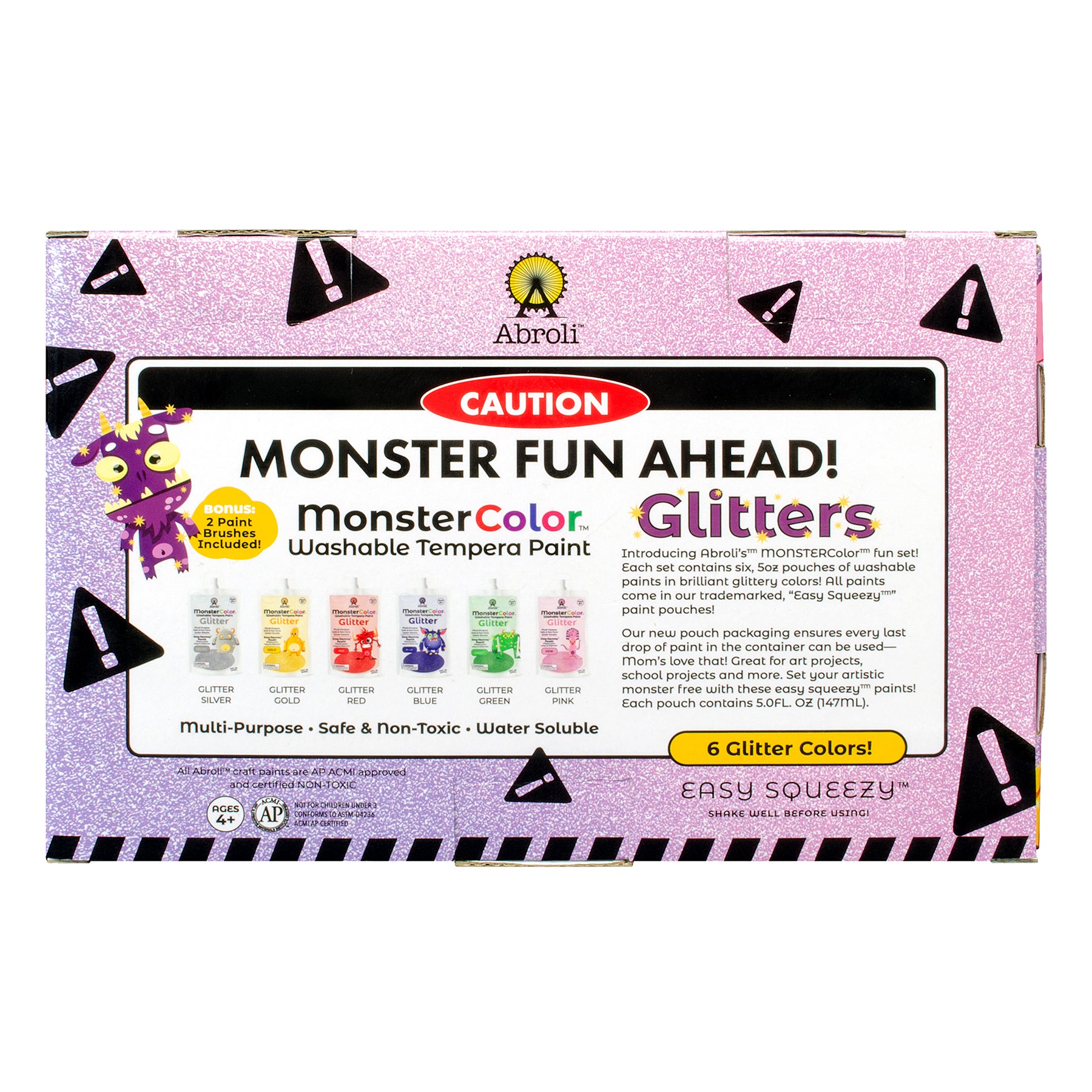 MonsterColor Washable Tempera Paint, 5 oz., Glitter, 6-Pack