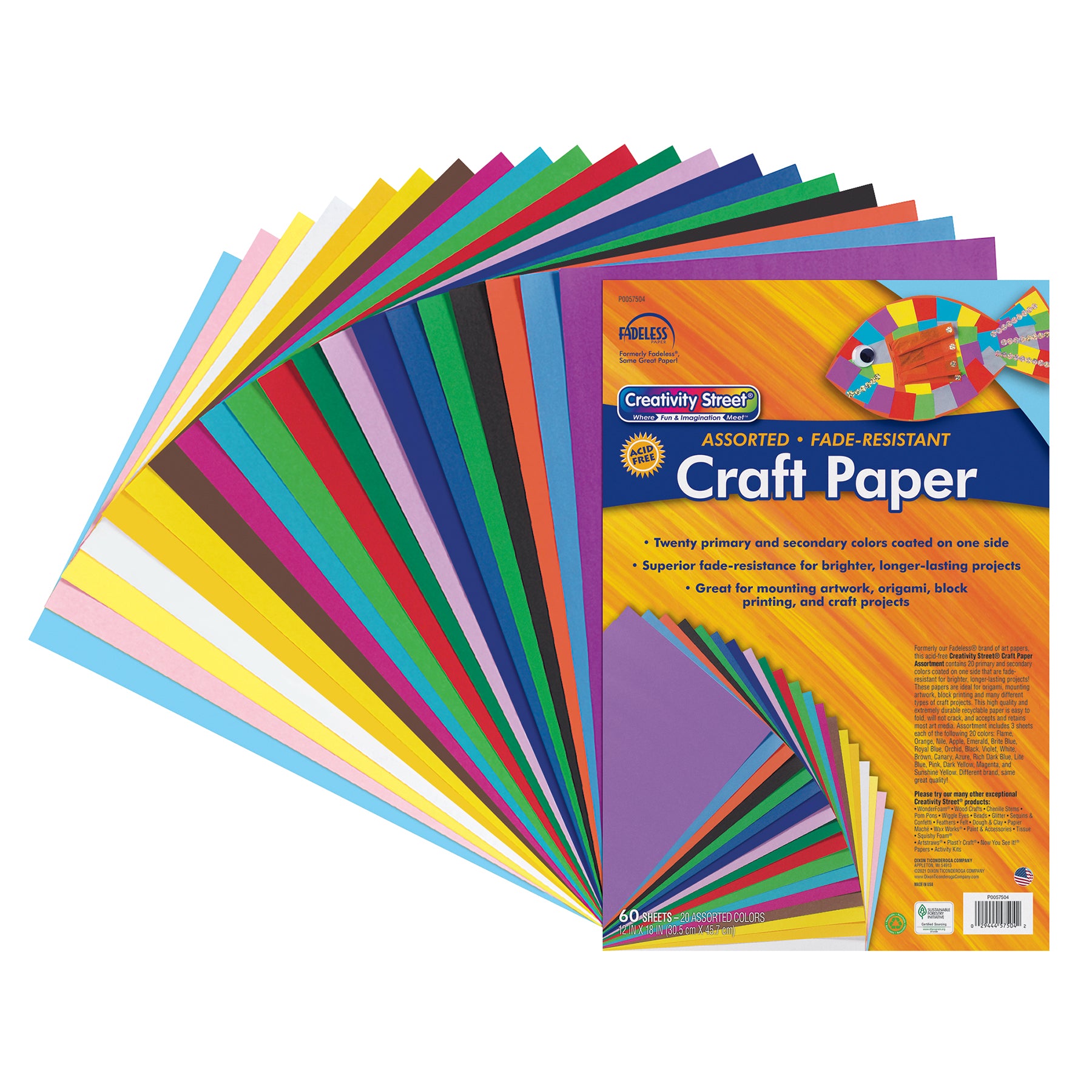 Craft Paper, 20 Assorted Colors, 12" x 18", 60 Sheets