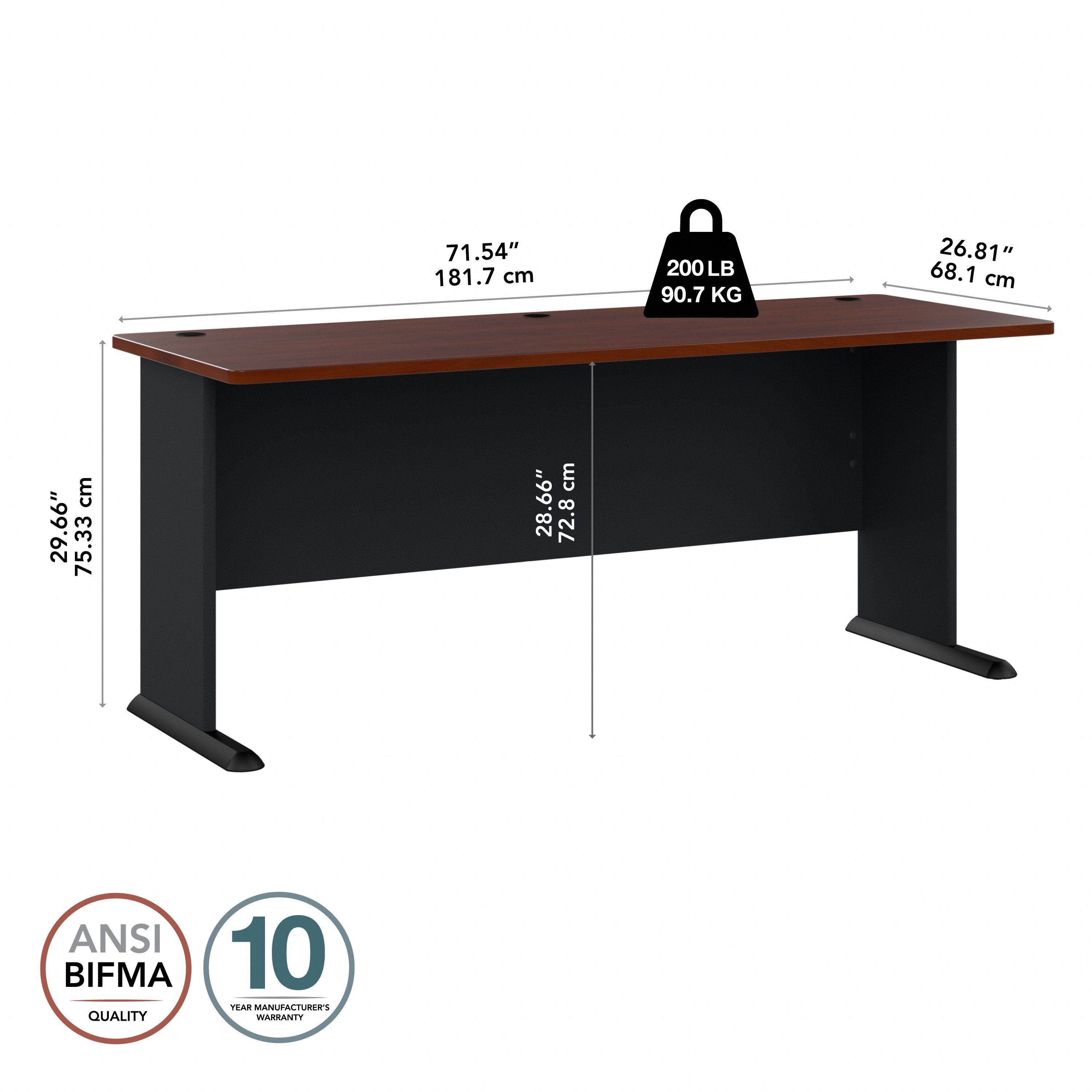 Bush Business Furniture Series A 72W Desk in Hansen Cherry and Galaxy - 71.54" Width x 26.81" Depth x 29.66" Height