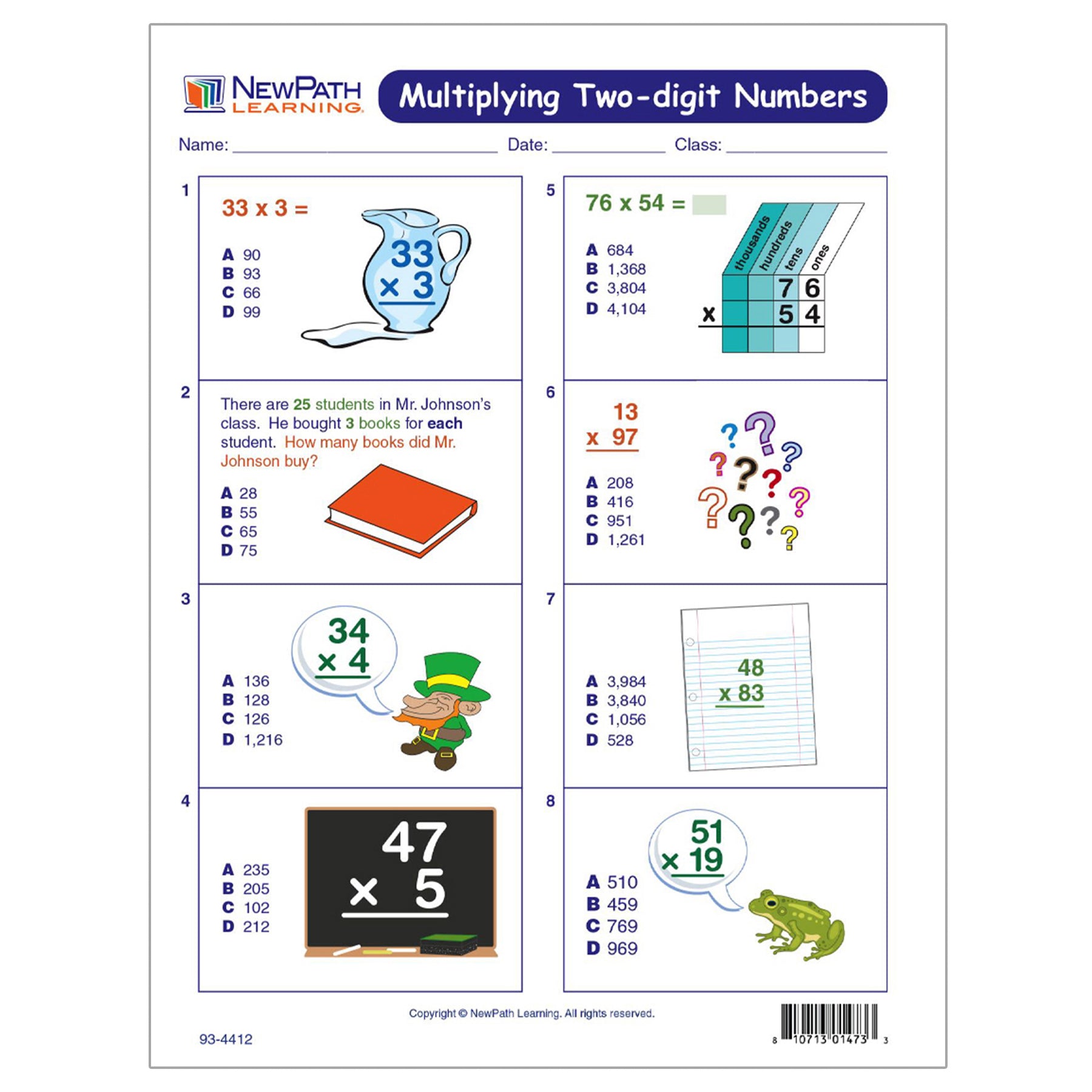 Multiplying Two-Digit Numbers Learning Center, Grade 3-5