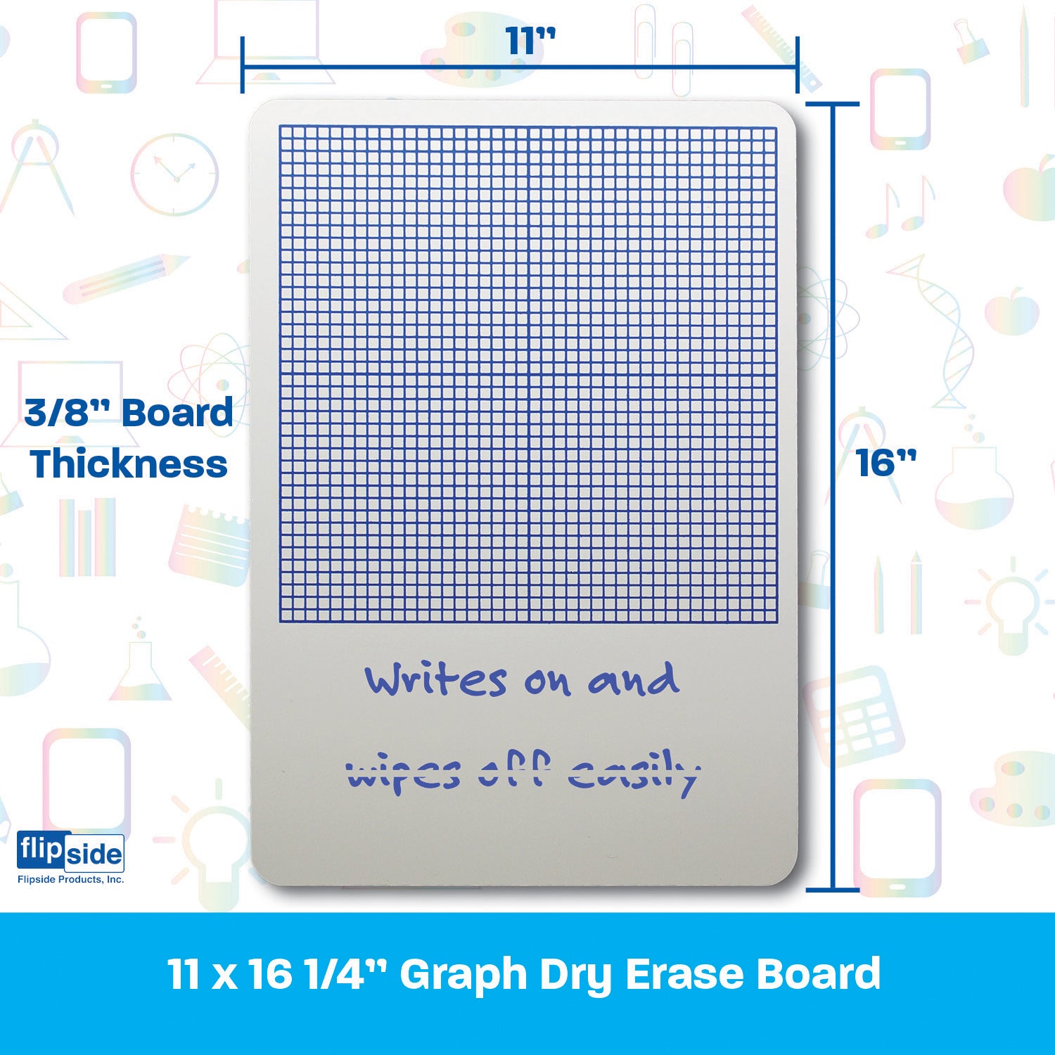 1/4" Graph Dry Erase Board, 11" x 16", Pack of 3