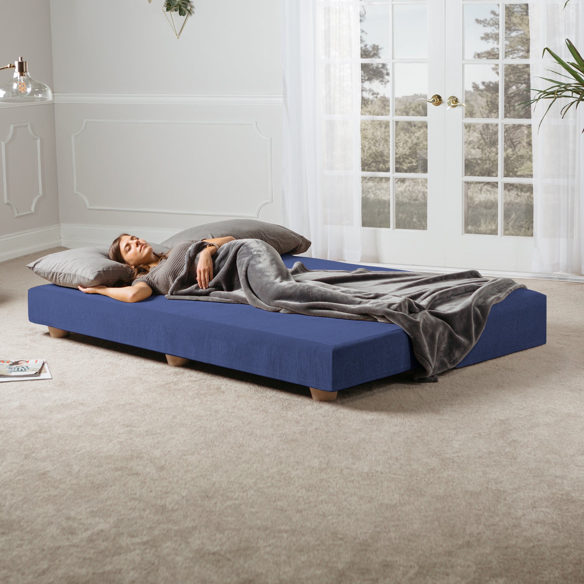Jaxx Alon Daybed/Fold-Out Sleeper, Queen-Size Mattress - Premium Chenille, Navy