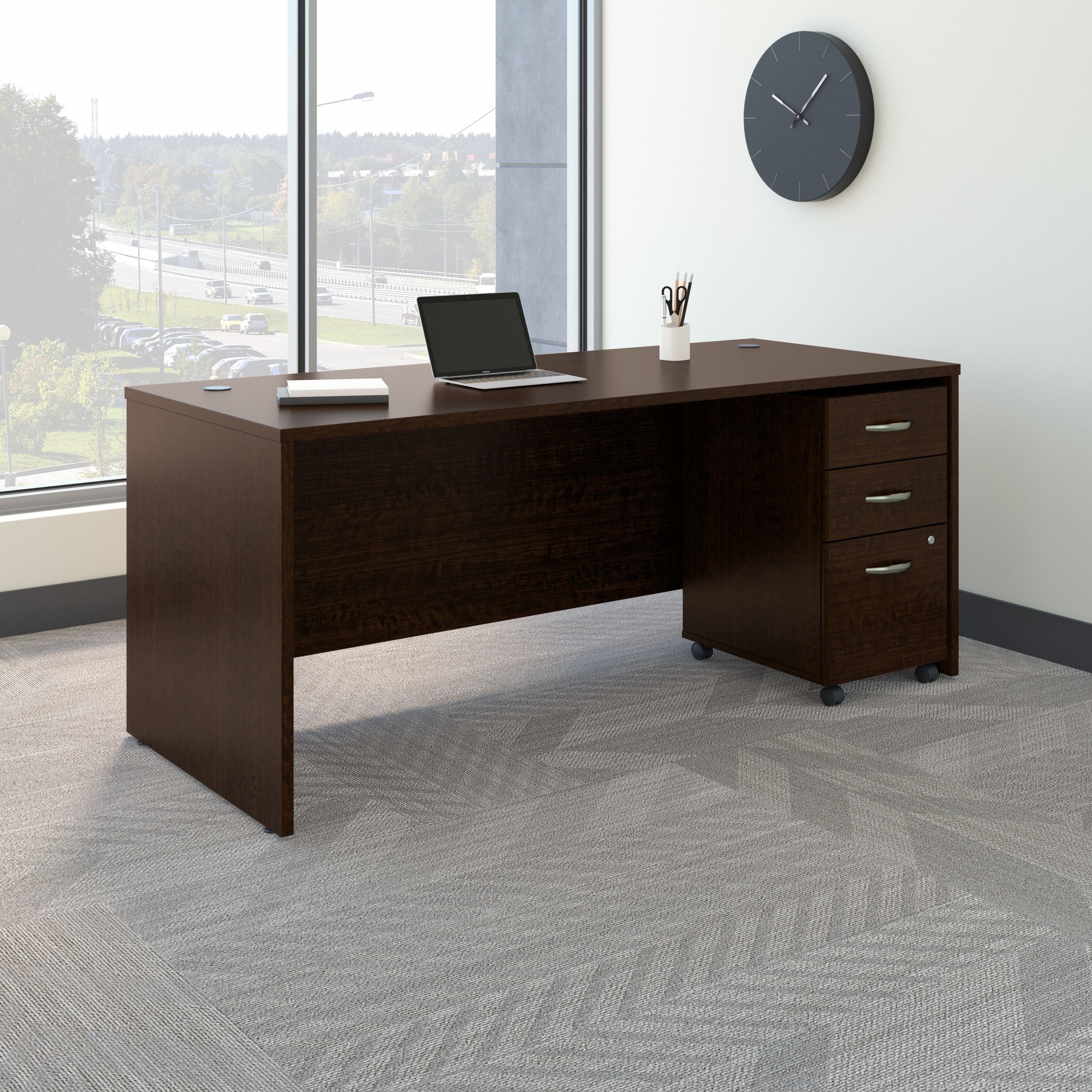 Bush Business Furniture Series C 72W x 30D Office Desk with Mobile File Cabinet in Mocha Cherry - 71.1" Width x 29.37" Depth x 29.84" Height