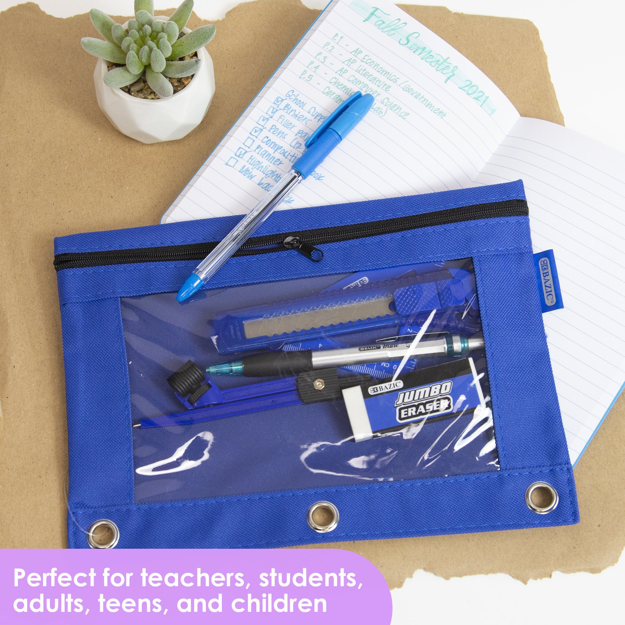 3-Ring Pencil Pouch with Clear Window, Assorted, 1 Pouch