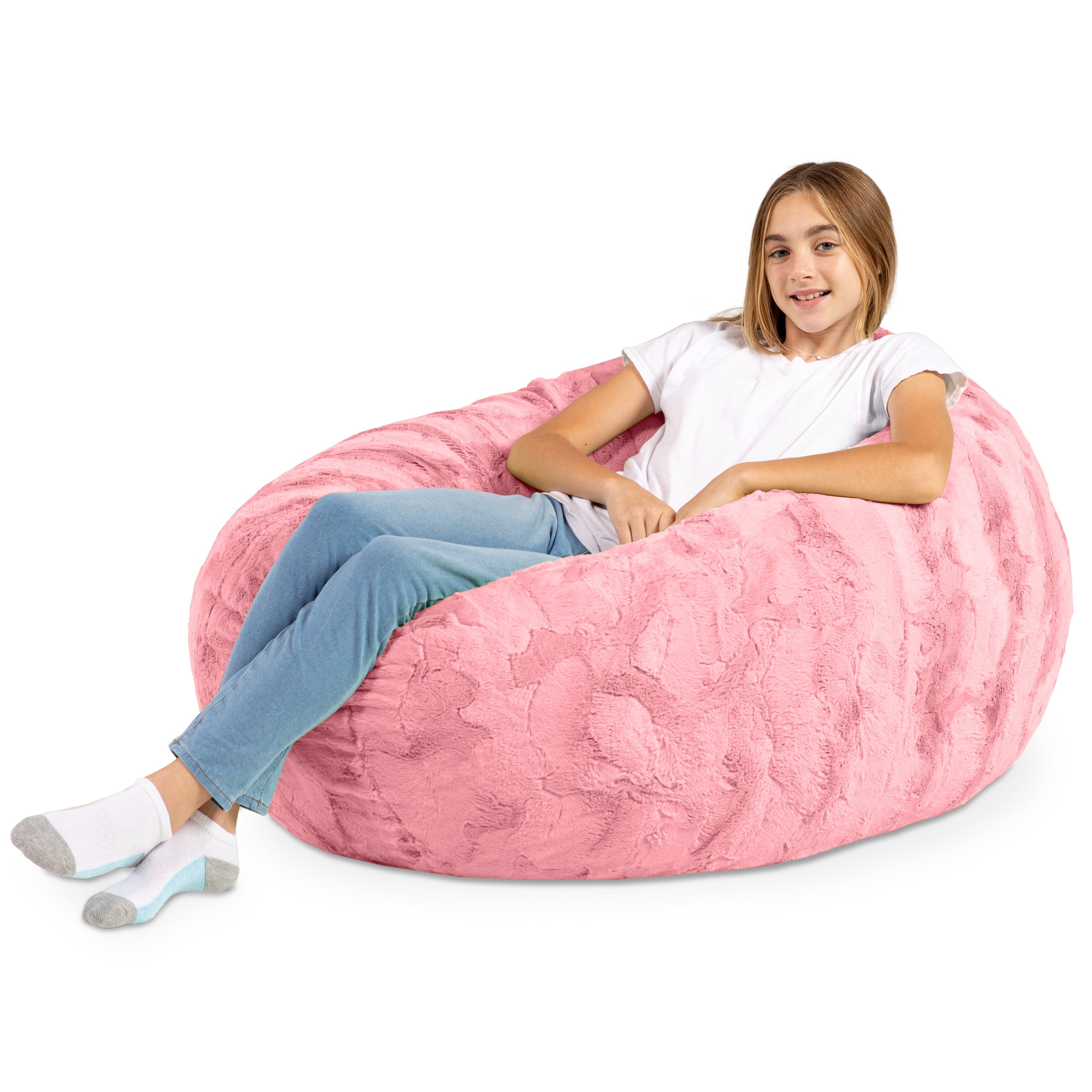 Jaxx Cocoon 4 Foot Bean Bag Chair - Faux Fur, Rose Quartz