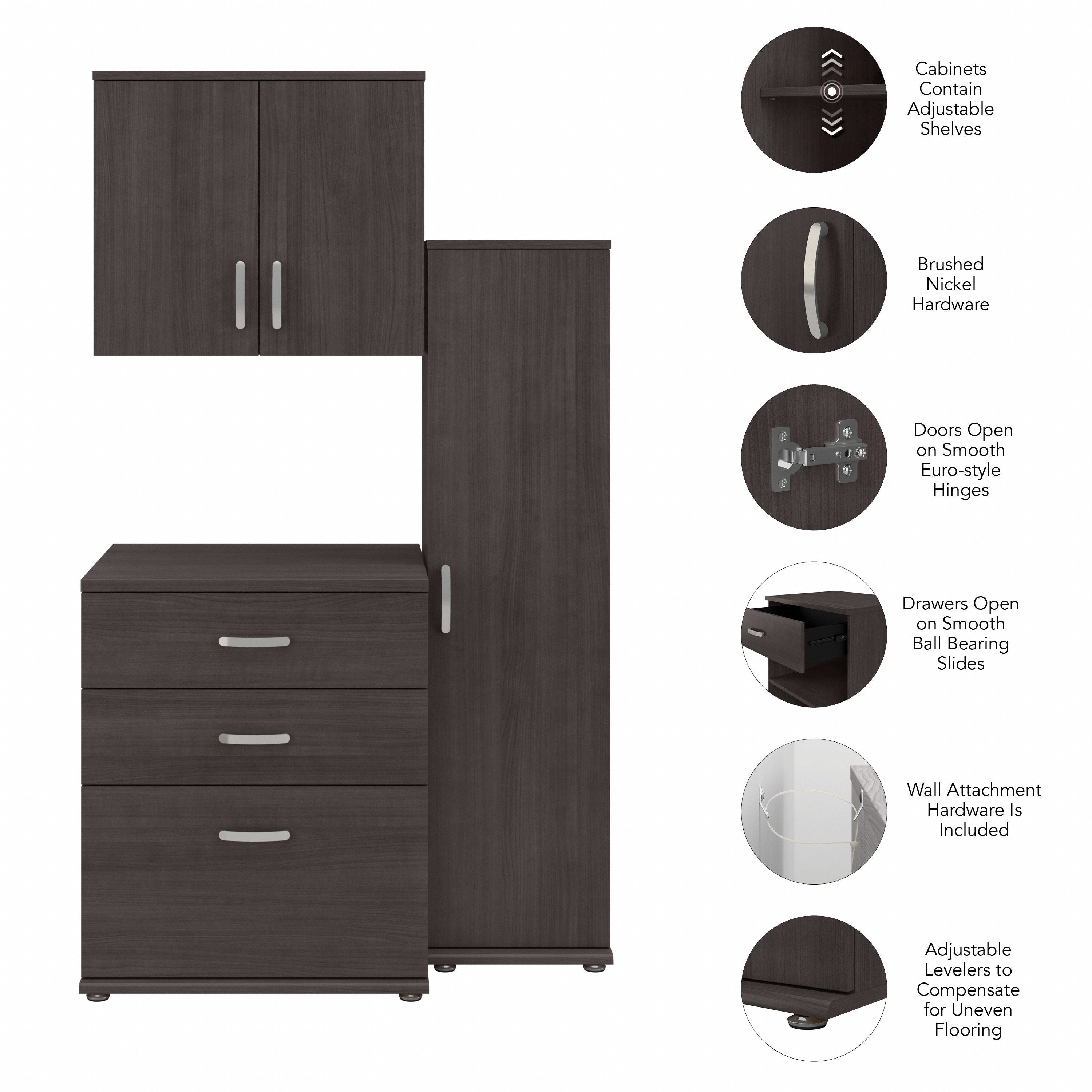 Bush Business Furniture Universal 44W 3 Piece Modular Storage Set with Floor and Wall Cabinets in Storm Gray - 44.02" Width x 24.69" Depth x 61.81" Height