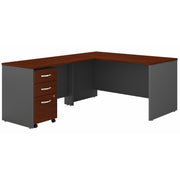 Bush Business Furniture Series C 60W L Shaped Desk with 3 Drawer Mobile File Cabinet in Hansen Cherry - 59.45" Width x 77.05" Depth x 29.84" Height
