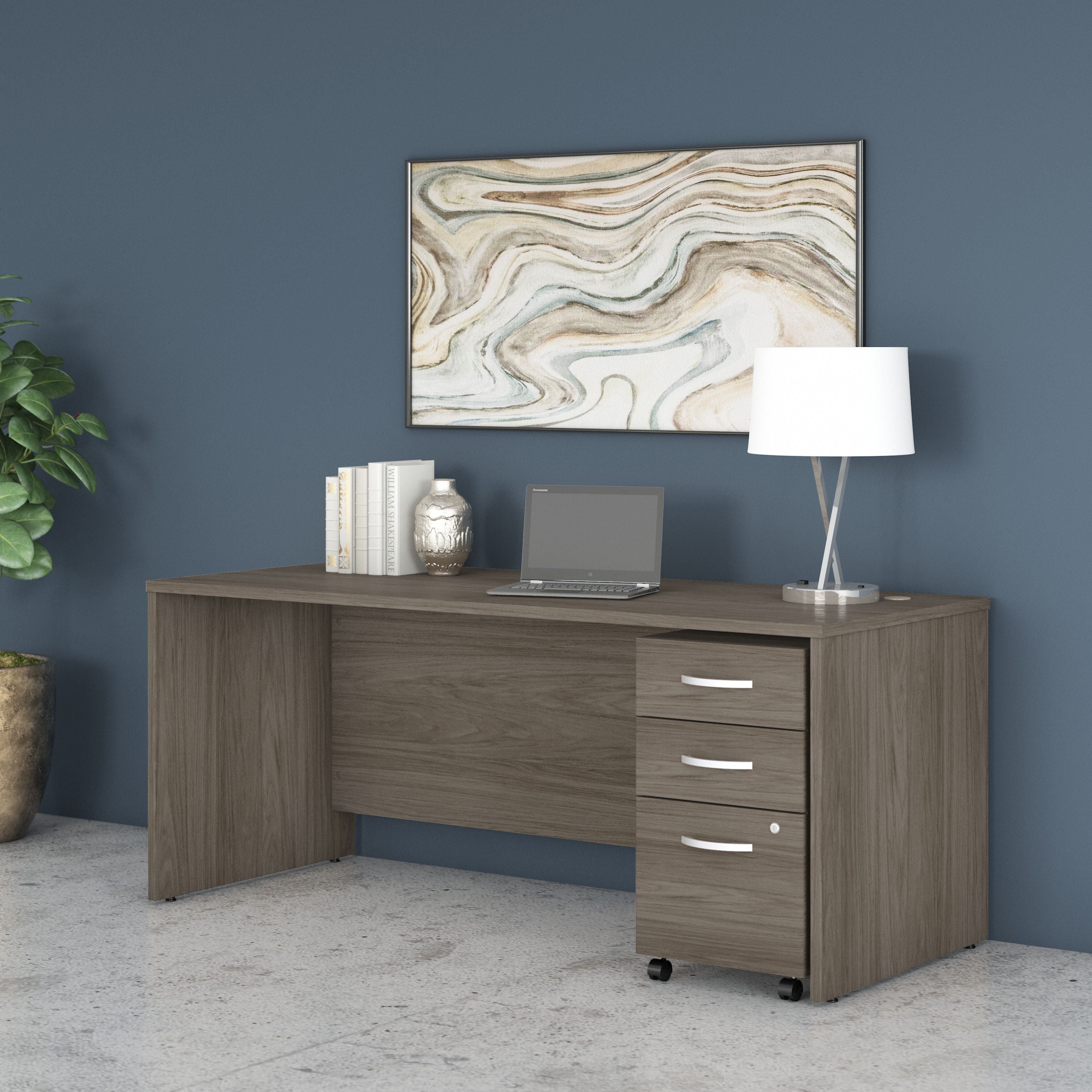 Bush Business Furniture Studio C 72W x 30D Office Desk with Mobile File Cabinet in Modern Hickory - 71.02" Width x 29.37" Depth x 29.84" Height