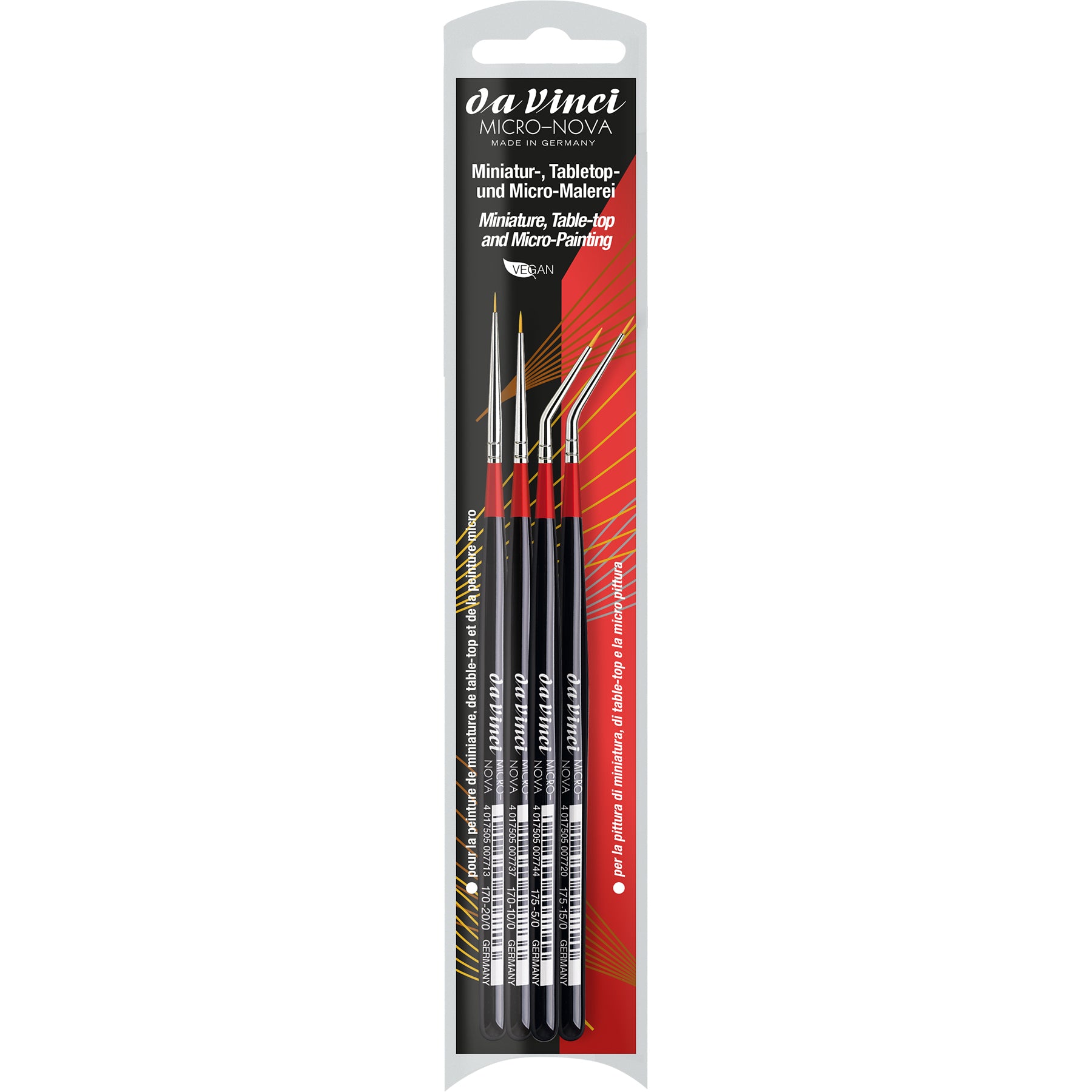 MICRO-NOVA Miniature Brushes, Synthetic, Acrylic & Oil, Round, Assorted, 4 Brush Set