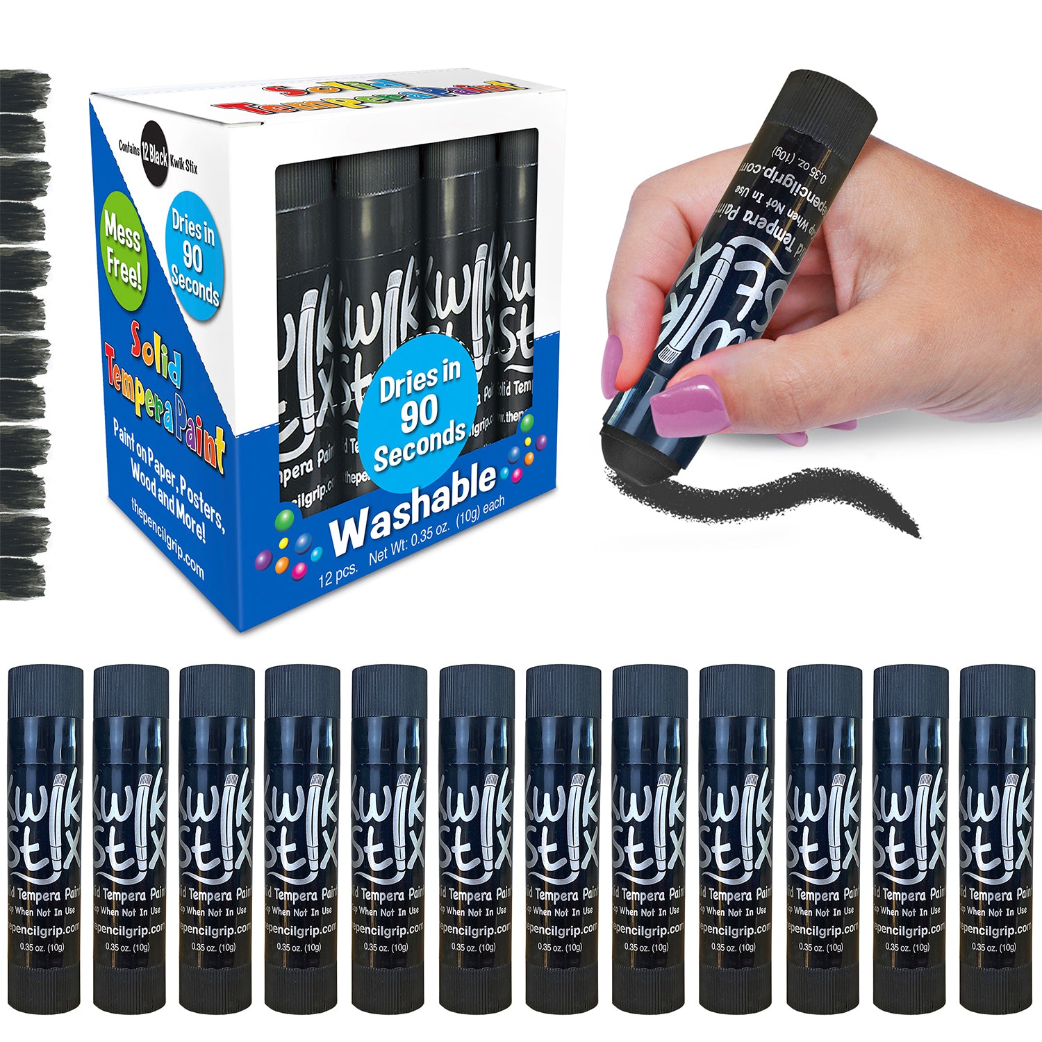 Solid Tempera Paint Sticks, Single Color Pack, Black, 12 Per Box, 12 Boxes