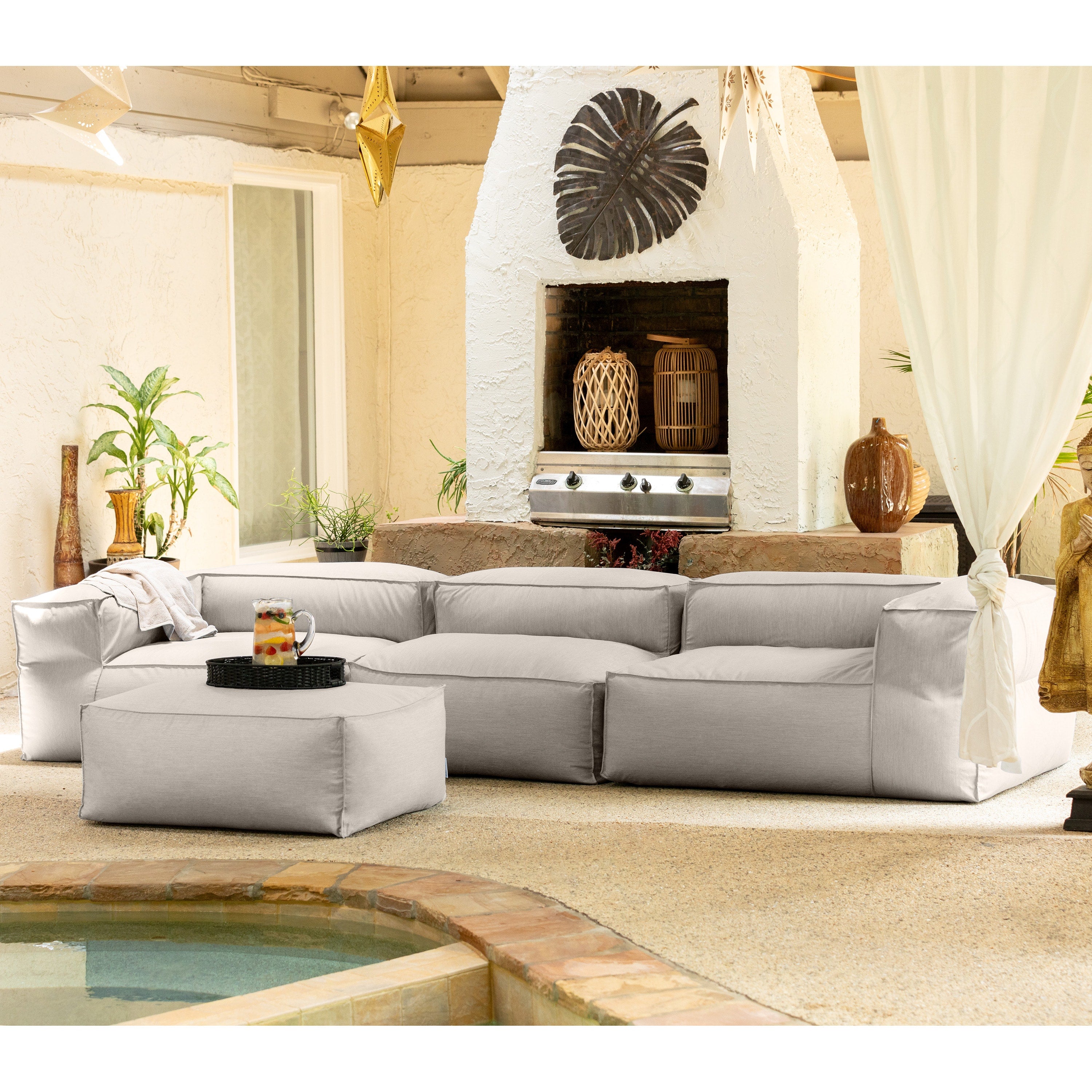 Baya 4 Piece Outdoor Sofa with Ottoman - Luxurious European Style Soft Seating, Silver