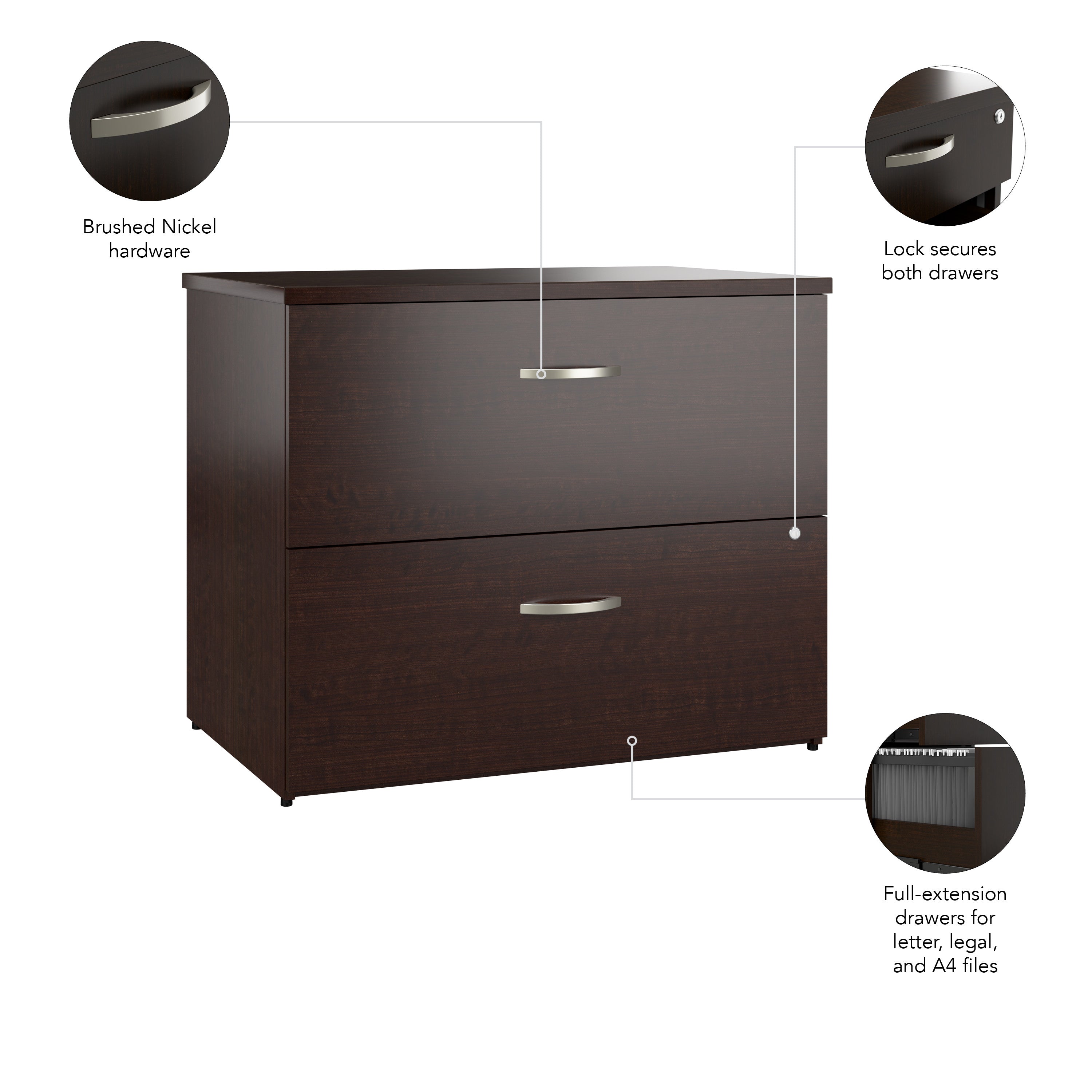 Bush Business Furniture Office in an Hour 2 Drawer Lateral File Cabinet in Mocha Cherry - 35.67" Width x 23.35" Depth x 29.84" Height