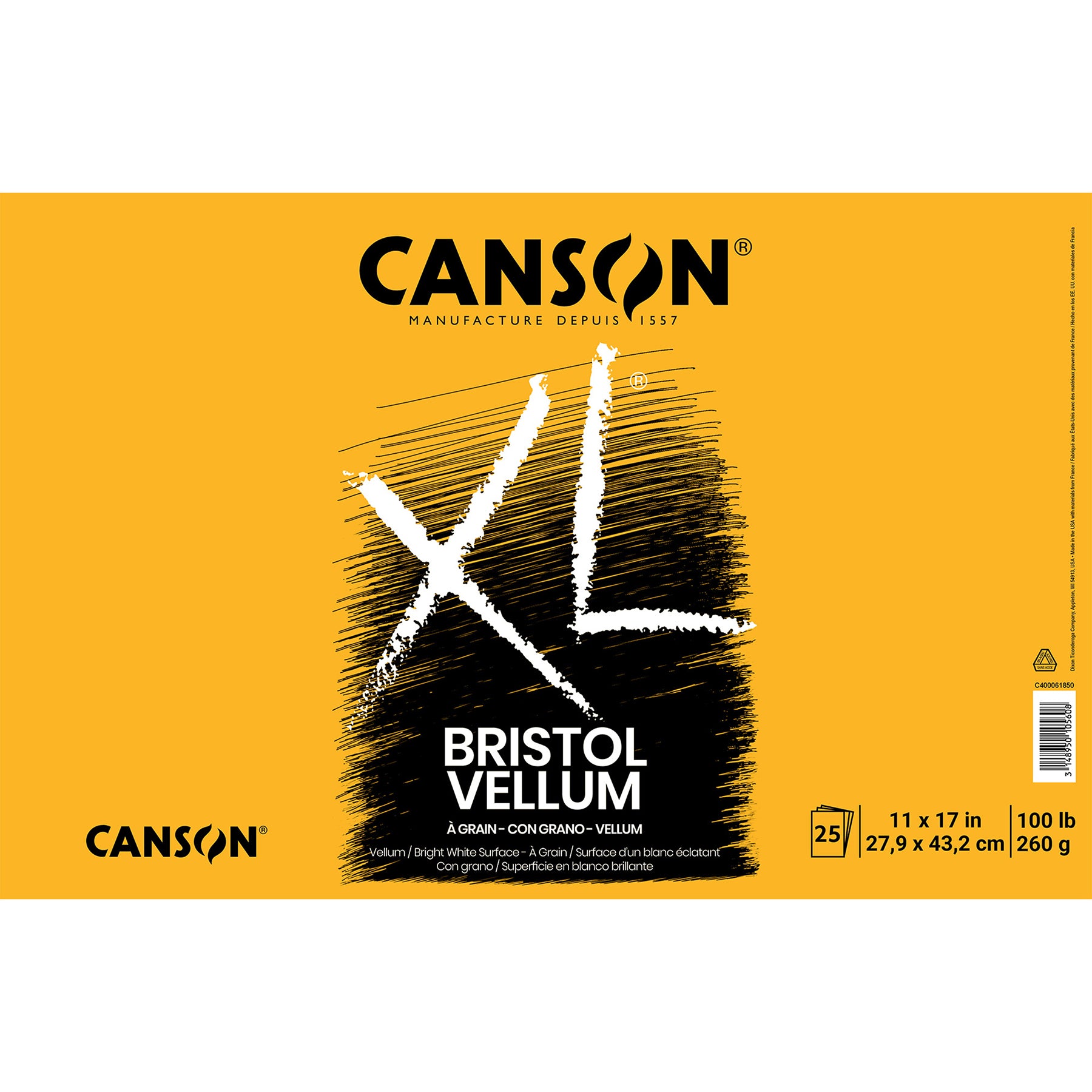 XL Series Bristol Pad, Vellum Finish, Foldover Binding, 25 Sheet, 11x17 inch, 1 Count