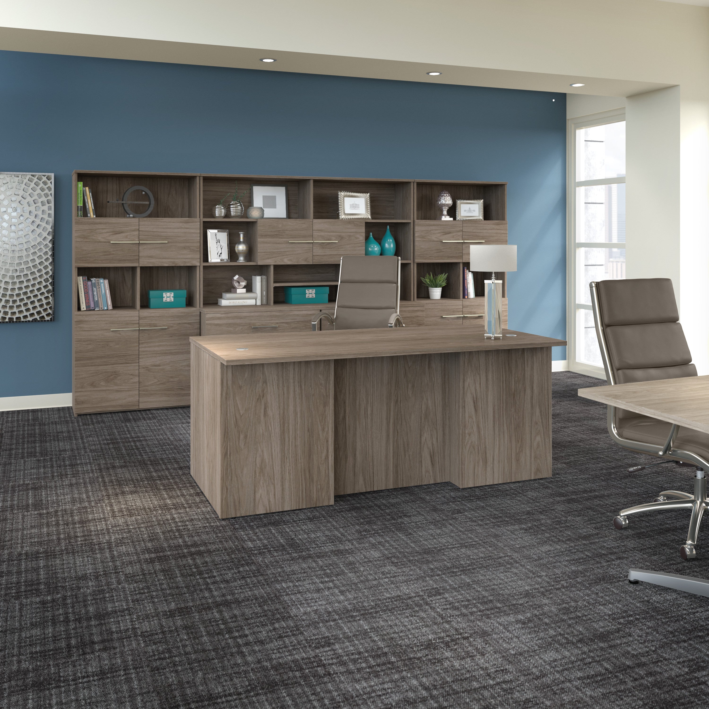 Bush Business Furniture Office 500 Low Storage Cabinet with Drawers and Shelves in Modern Hickory - 44.21" Width x 20.59" Depth x 23.2" Height