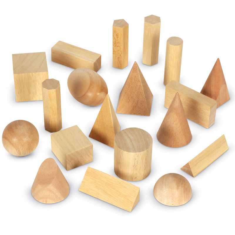 Wooden Geometric Solids, Set of 19