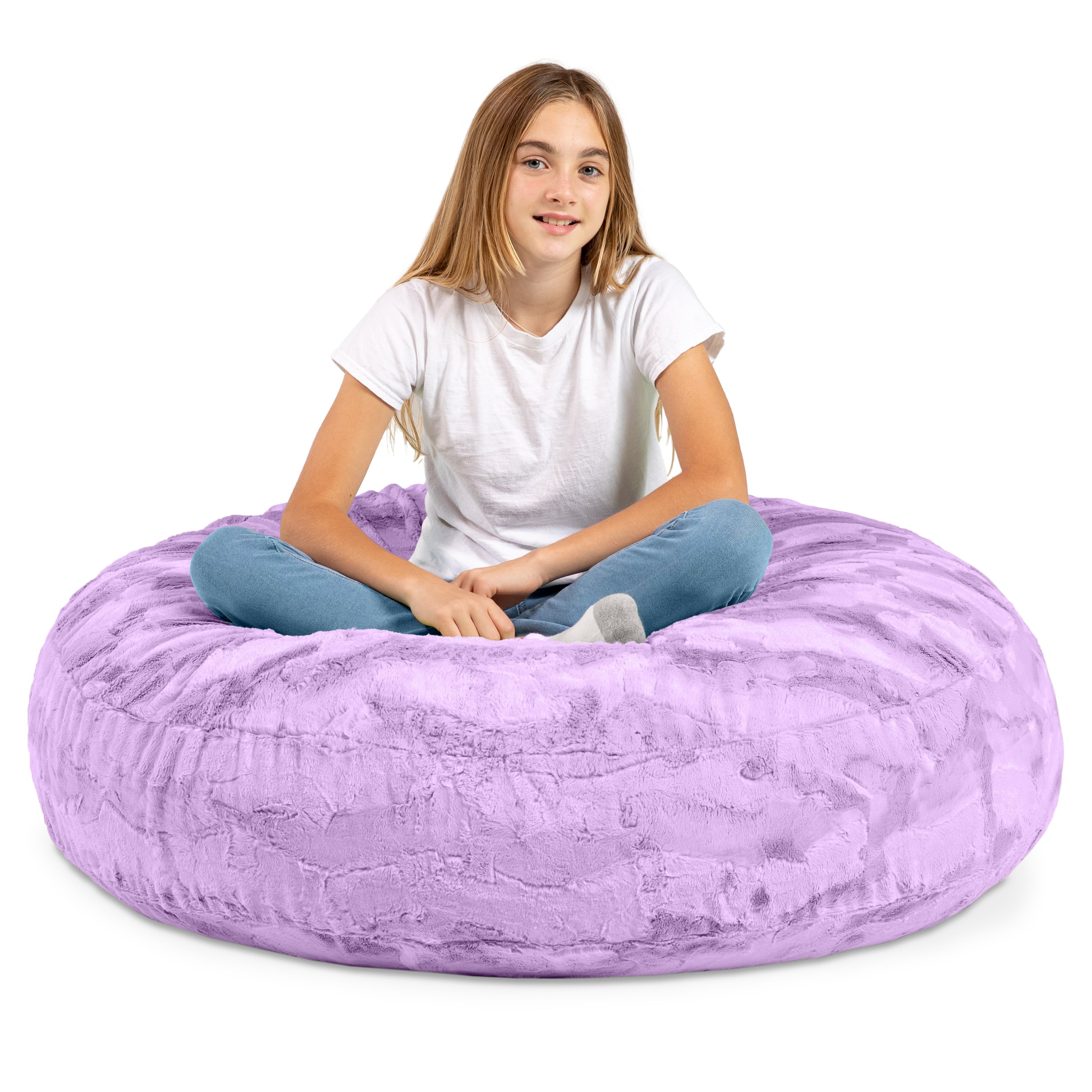 Jaxx Cocoon 4 Foot Bean Bag Chair - Faux Fur, Bellflower Purple