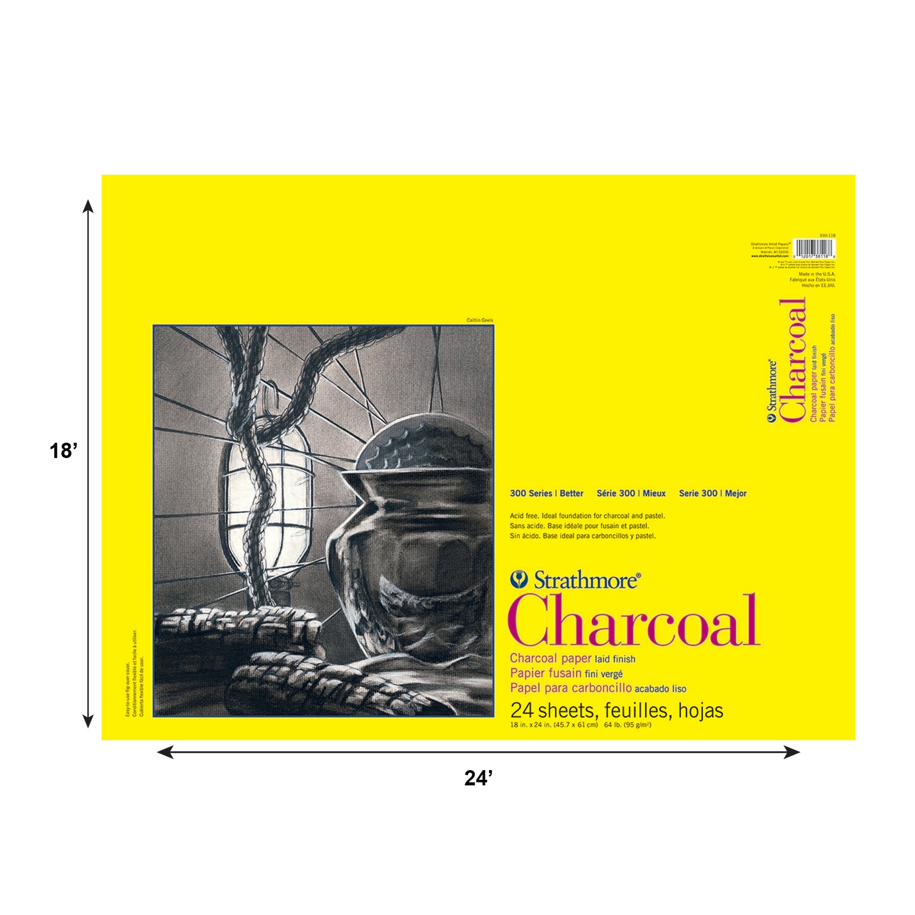 300 Series Charcoal Pad, Glue Binding, 24 Sheet, 18x24 inch, 1 Count