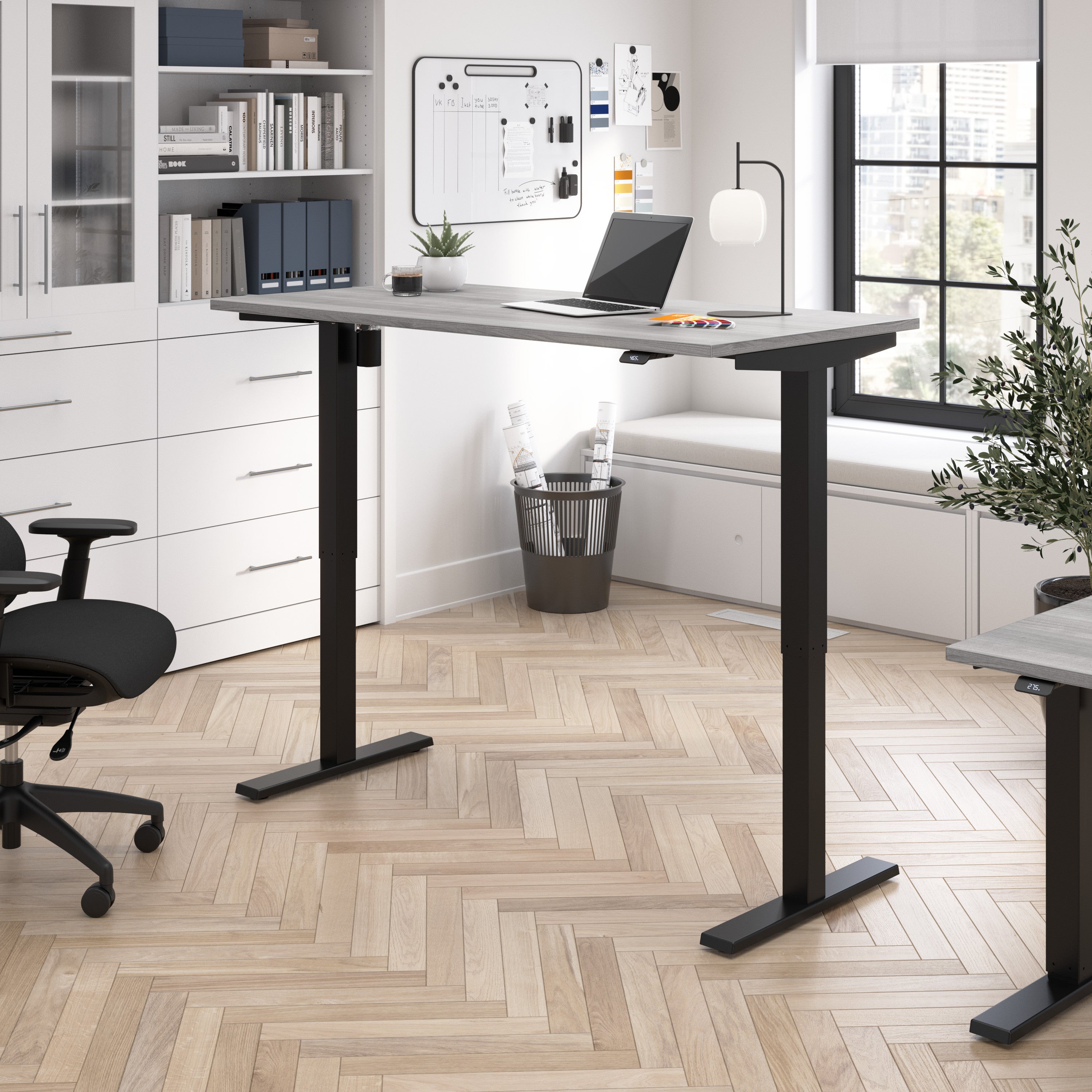 Bush Business Furniture Move 40 Series 60W x 30D Electric Height Adjustable Standing Desk in Platinum Gray with Black Base - 59.45" Width x 29.37" Depth x 28.17" Height