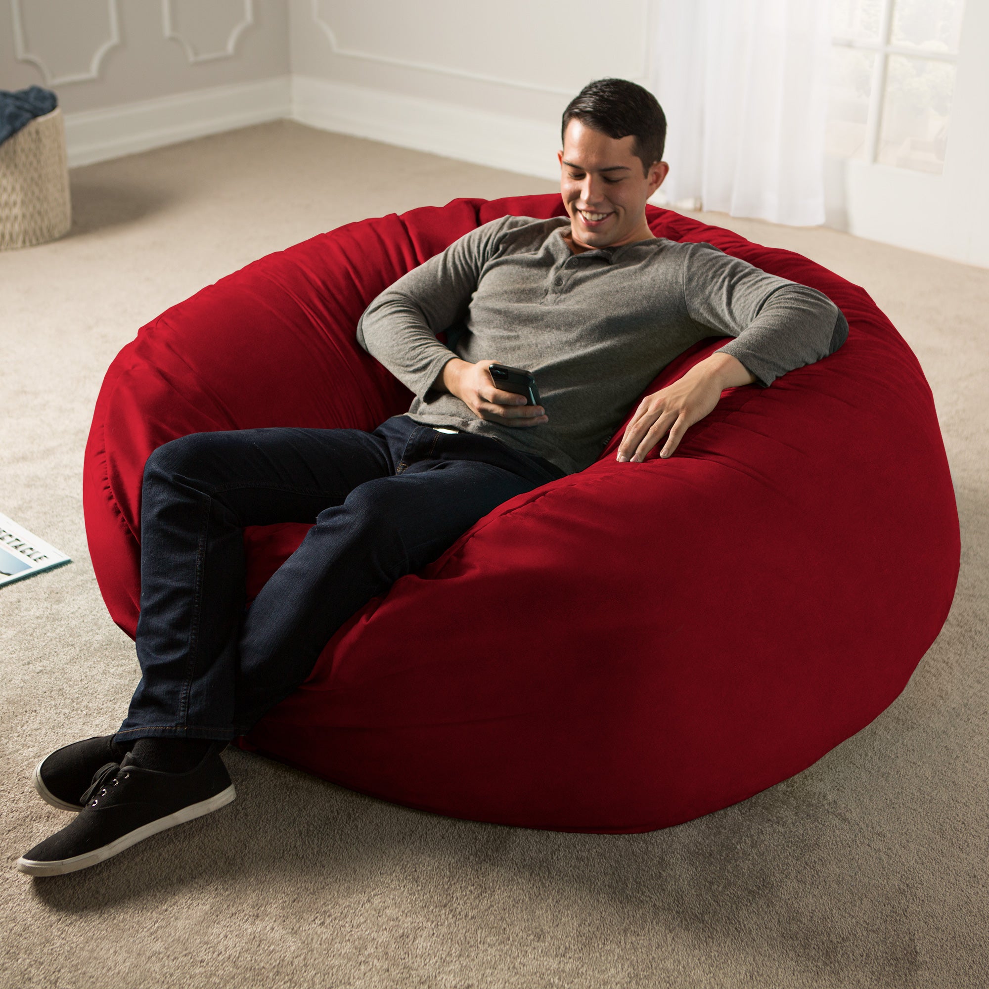 Jaxx Saxx 5 Foot Large Bean Bag w/ Removable Cover, Cinnabar