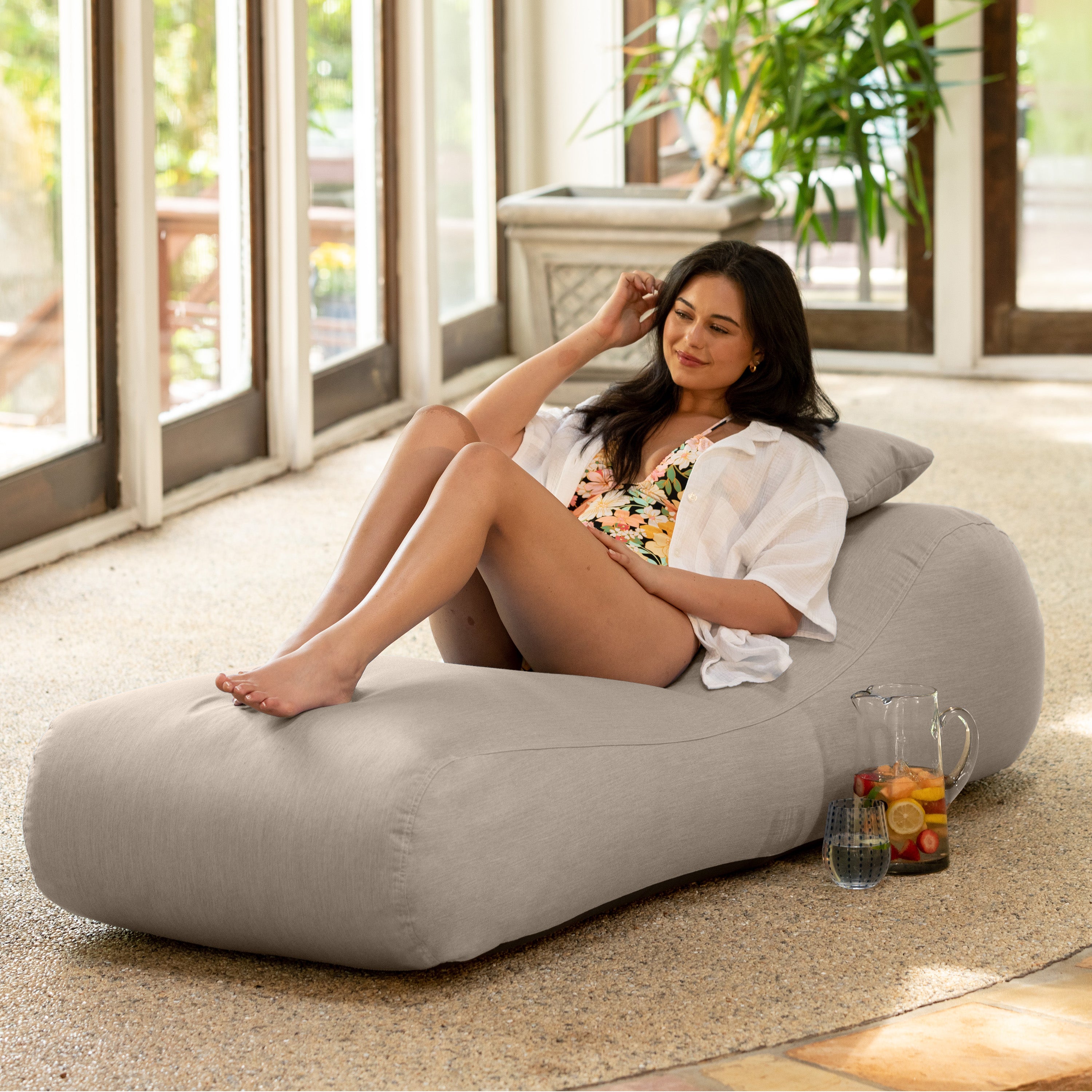 Arlo Outdoor Bean Bag Sun Lounger - Pool and Patio Chaise Recliner, Flax