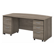 Bush Business Furniture Studio C 72W x 36D Bow Front Desk with Mobile File Cabinets in Modern Hickory - 71.02" Width x 35.43" Depth x 29.84" Height