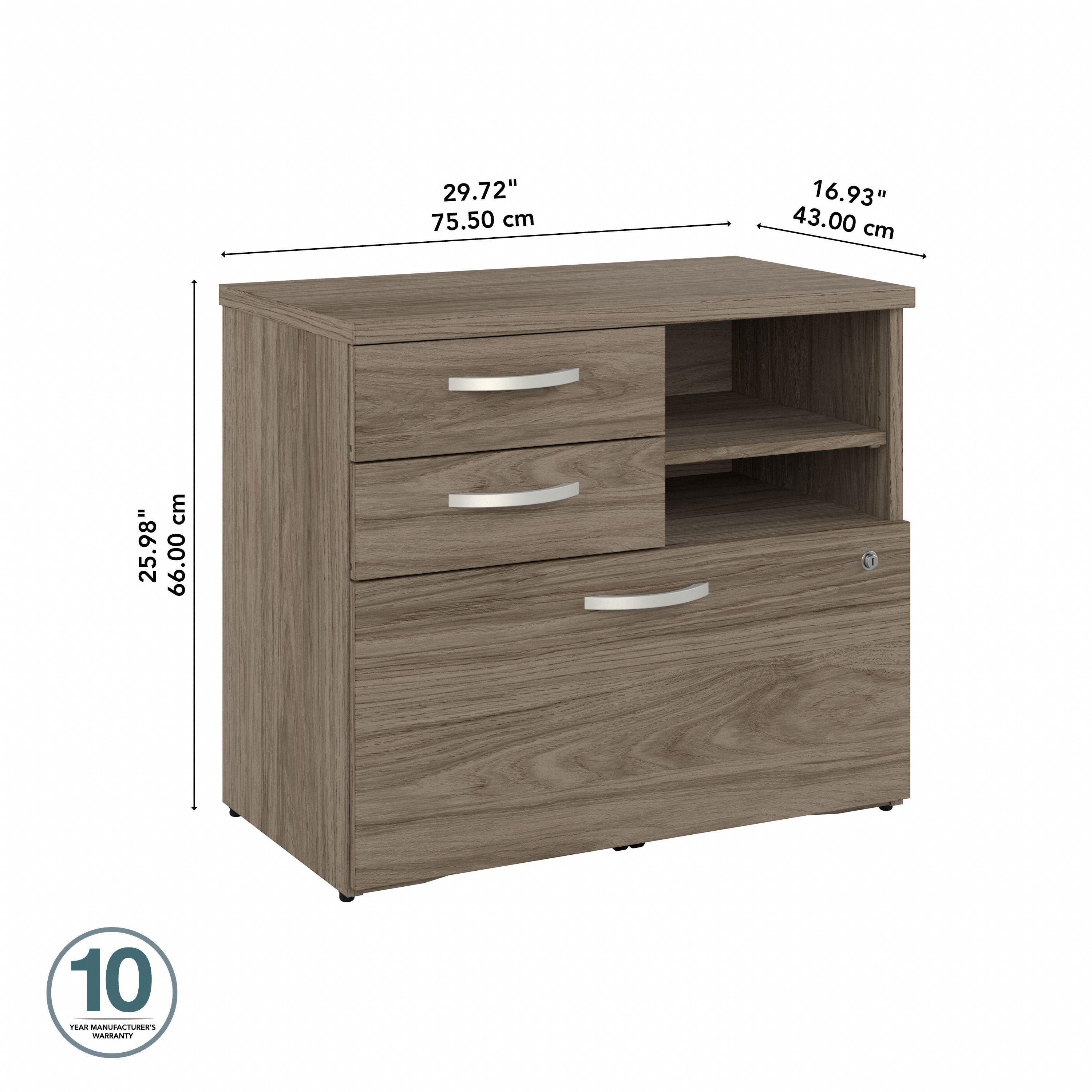 Bush Business Furniture Studio C Office Storage Cabinet with Drawers and Shelves in Modern Hickory - 29.72" Width x 16.93" Depth x 25.98" Height