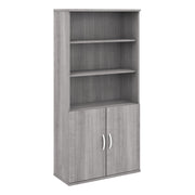 Bush Business Furniture Hybrid Tall 5 Shelf Bookcase with Doors in Platinum Gray - 35.71" Width x 15.43" Depth x 72.8" Height