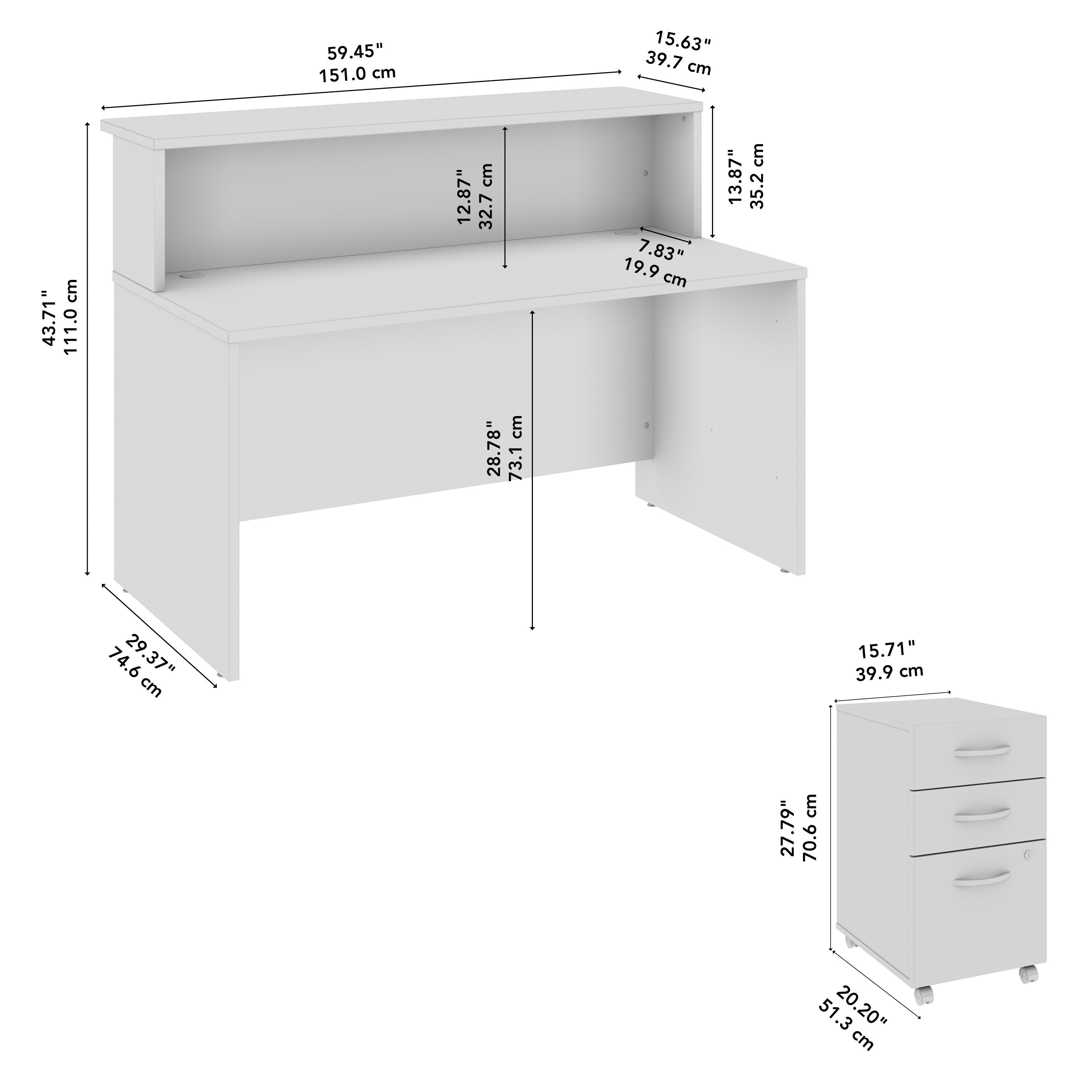 Bush Business Furniture Arrive 60W x 30D Reception Desk with Shelf and Mobile File Cabinet in Natural Elm - 59.45" Width x 29.37" Depth x 43.71" Height