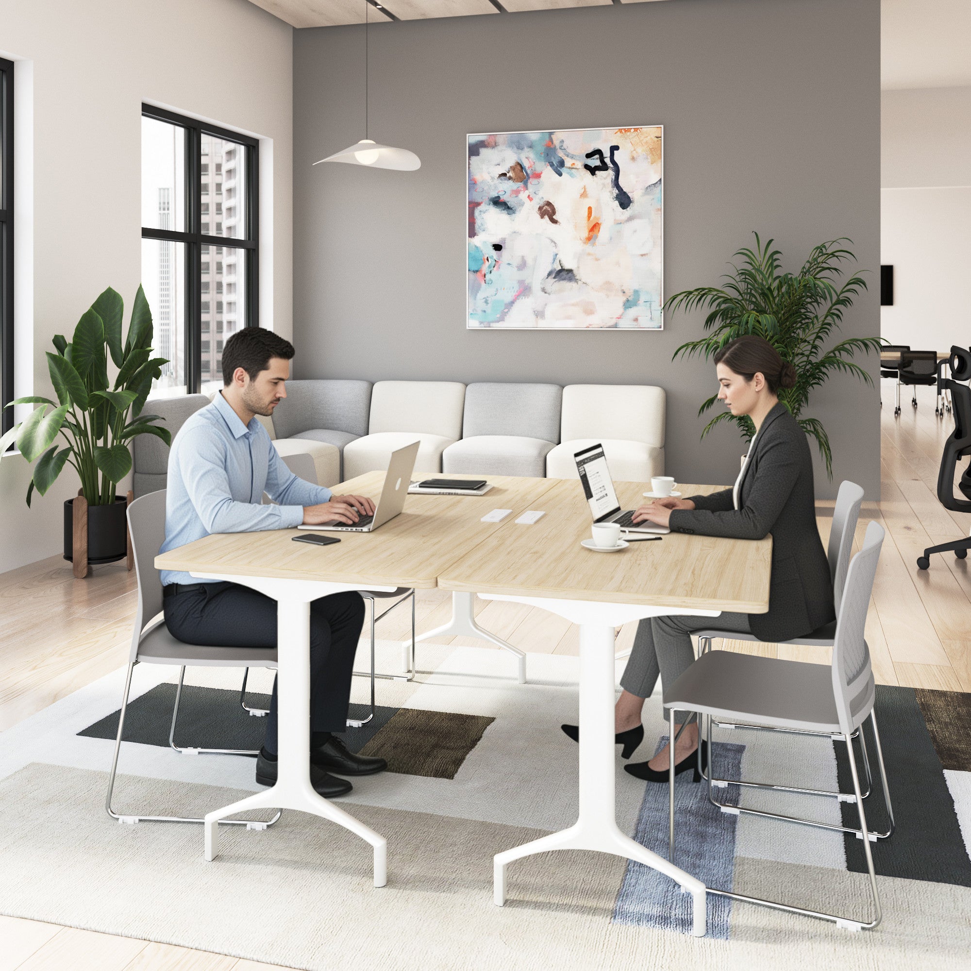 Bush Business Furniture Synergy 60-inch Rectangle Modular Office Conference Table in Natural Elm - 59.45" Width x 29.37" Depth x 29.62" Height