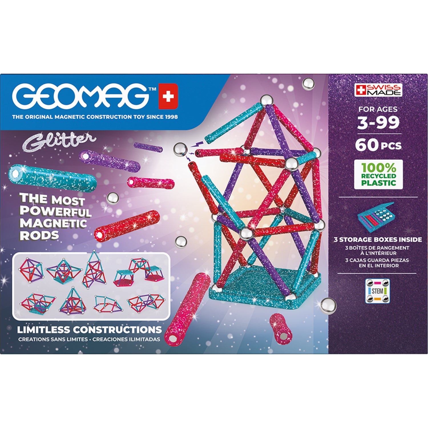 Geomag™ Glitter Magnetic Panels Building Set, 60 Pieces