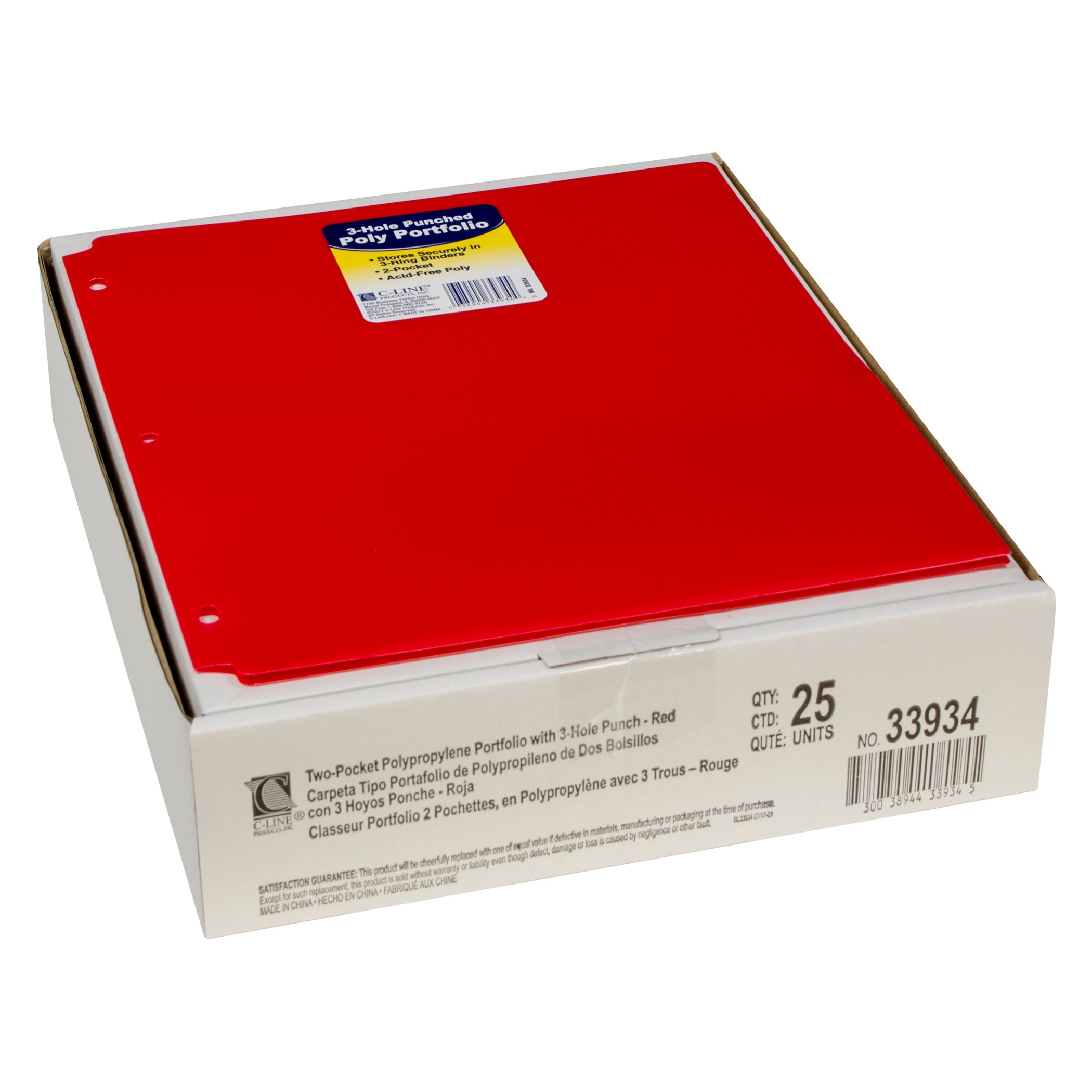 Two-Pocket Heavyweight Poly Portfolio Folder with Three-Hole Punch, Red, Each