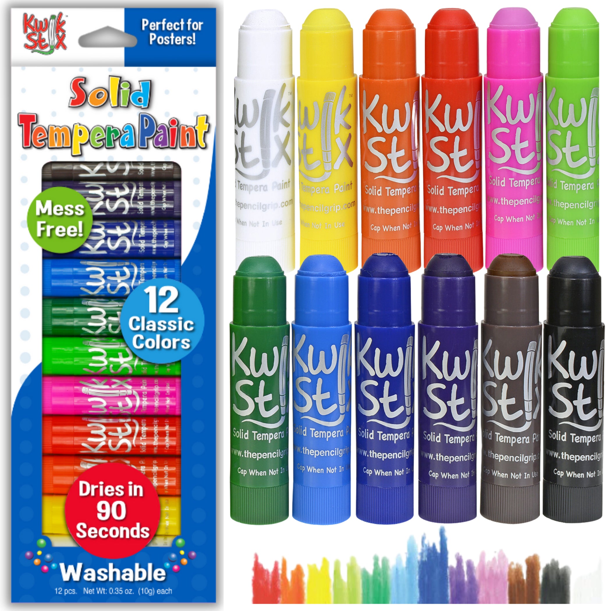 Solid Tempera Paint Stick, 12 Primary Colors