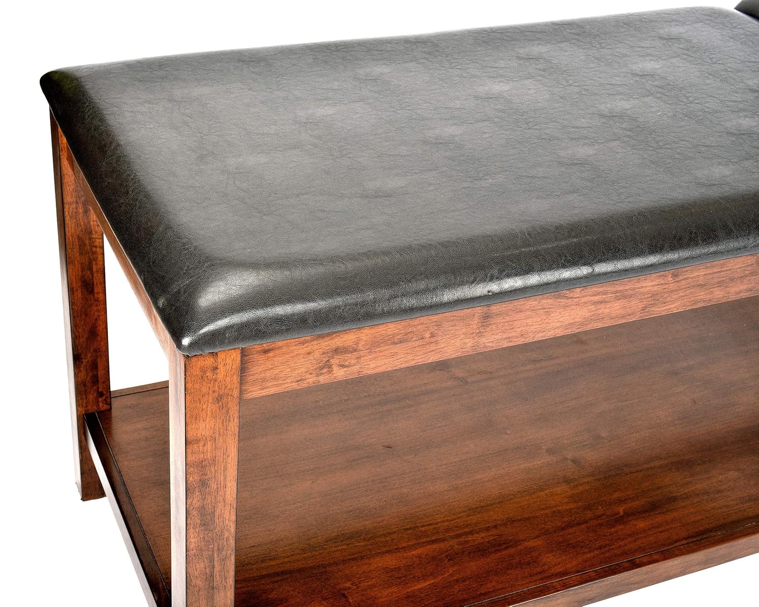 Mahogany Wooden Exam Table with Full Shelf