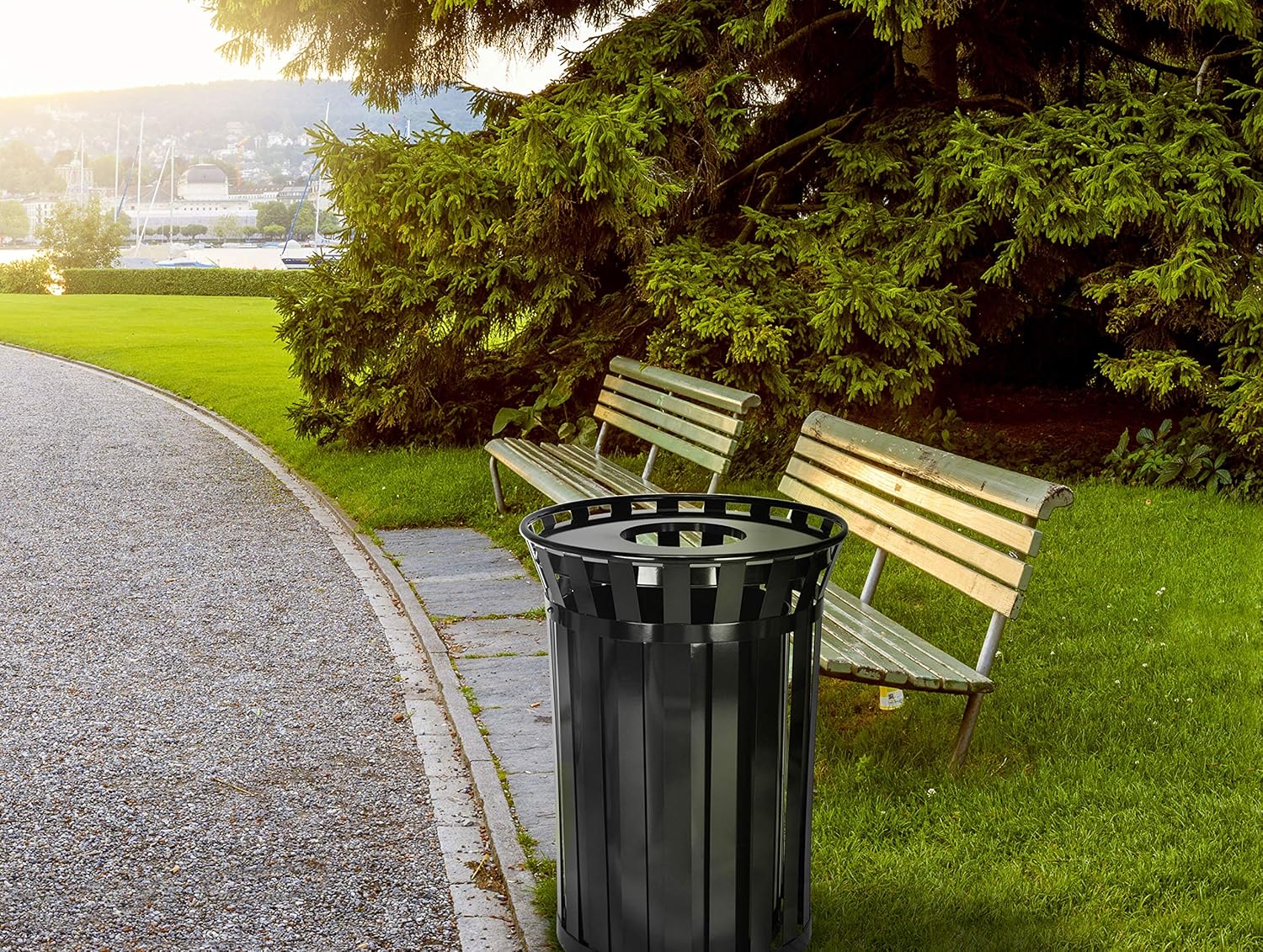 Alpine Industries Outdoor Metal Waste Receptacle - 38 Gallon Black