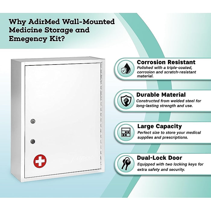 21 in. H x 16 in. W x 6 in. D Large Dual Lock Surface-Mount Medical Security Cabinet in White