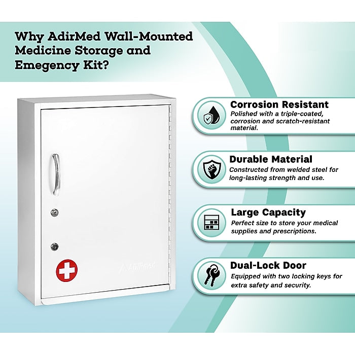 21 in. H x 16 in. W Dual Lock Surface-Mount Medical Security Cabinet in White with Pull-Out Shelf and Document Pocket