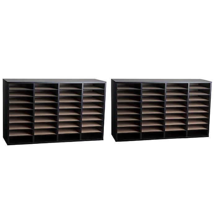 Wood Adjustable 36 Compartment Literature Organizer, Black 2 Pack