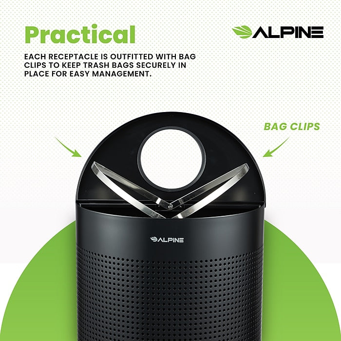 12 Gallon Black Perforated Metal Half Round Decorative Waste Receptacle