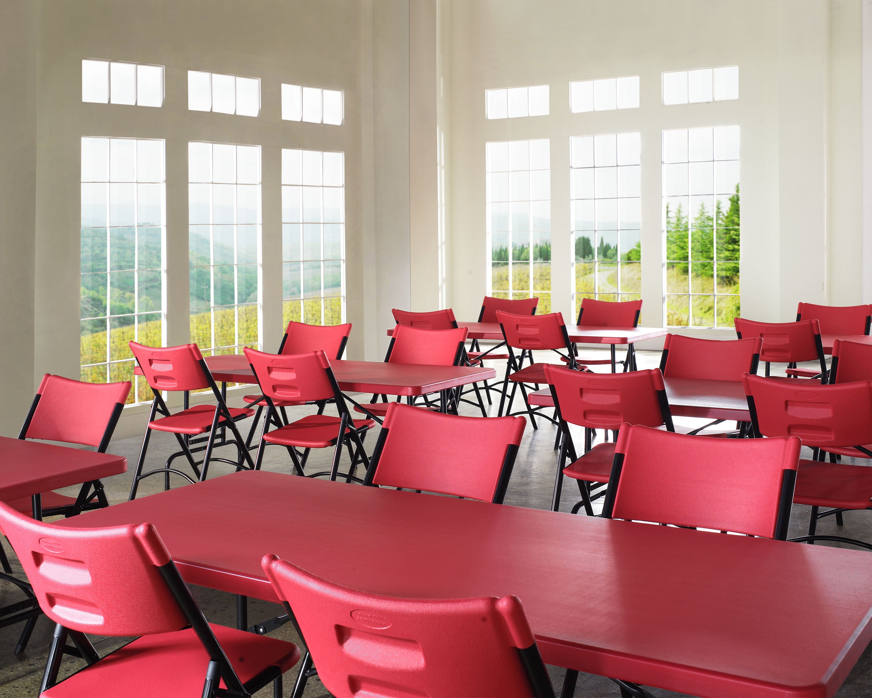 NPS® 30" x 72" Height Adjustable Heavy Duty Folding Table, Surface Color: Red, Frame Color: Black